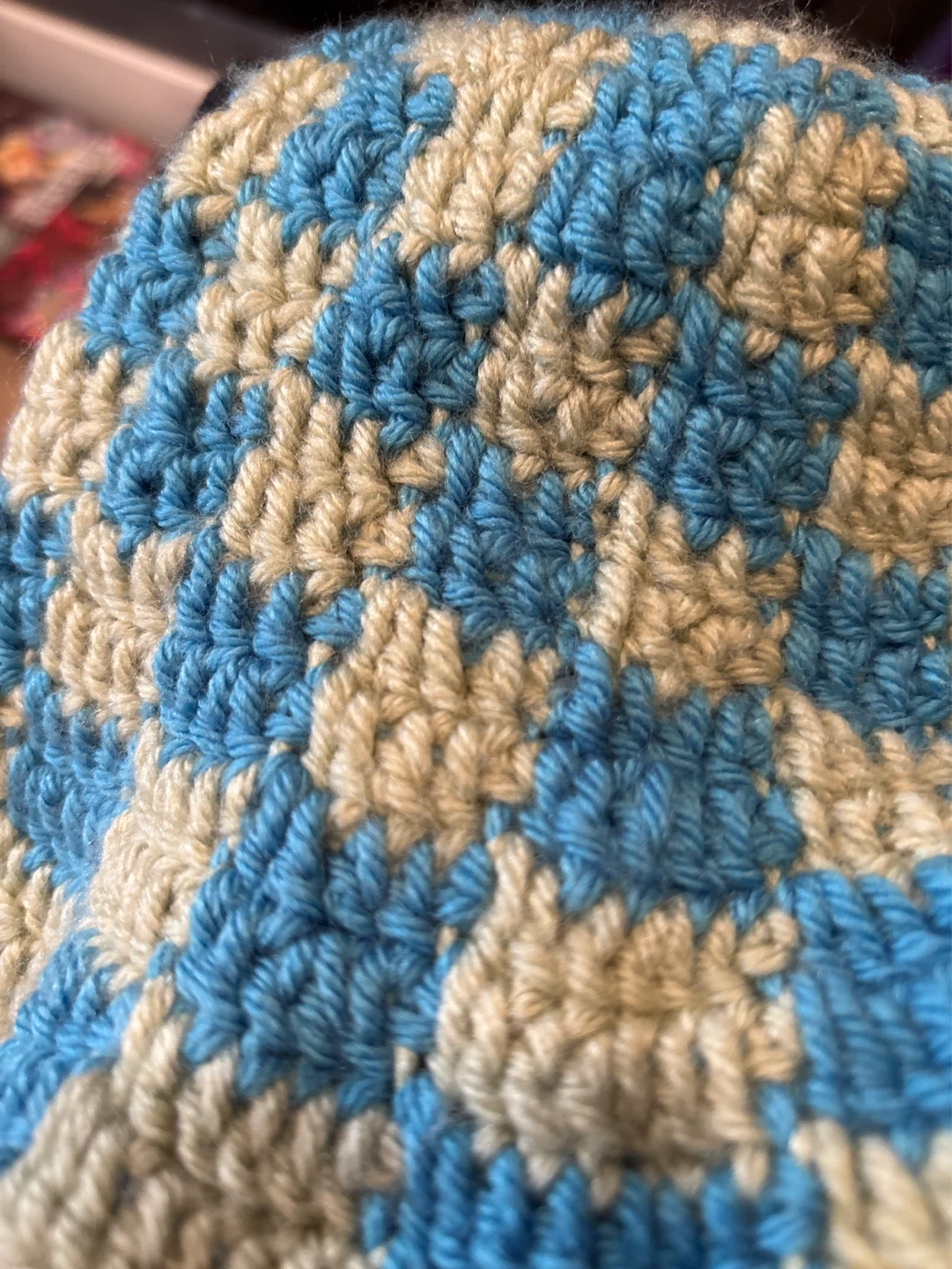 Crocheted Bucket Hat - Blue & Mint Checkered - photo 2