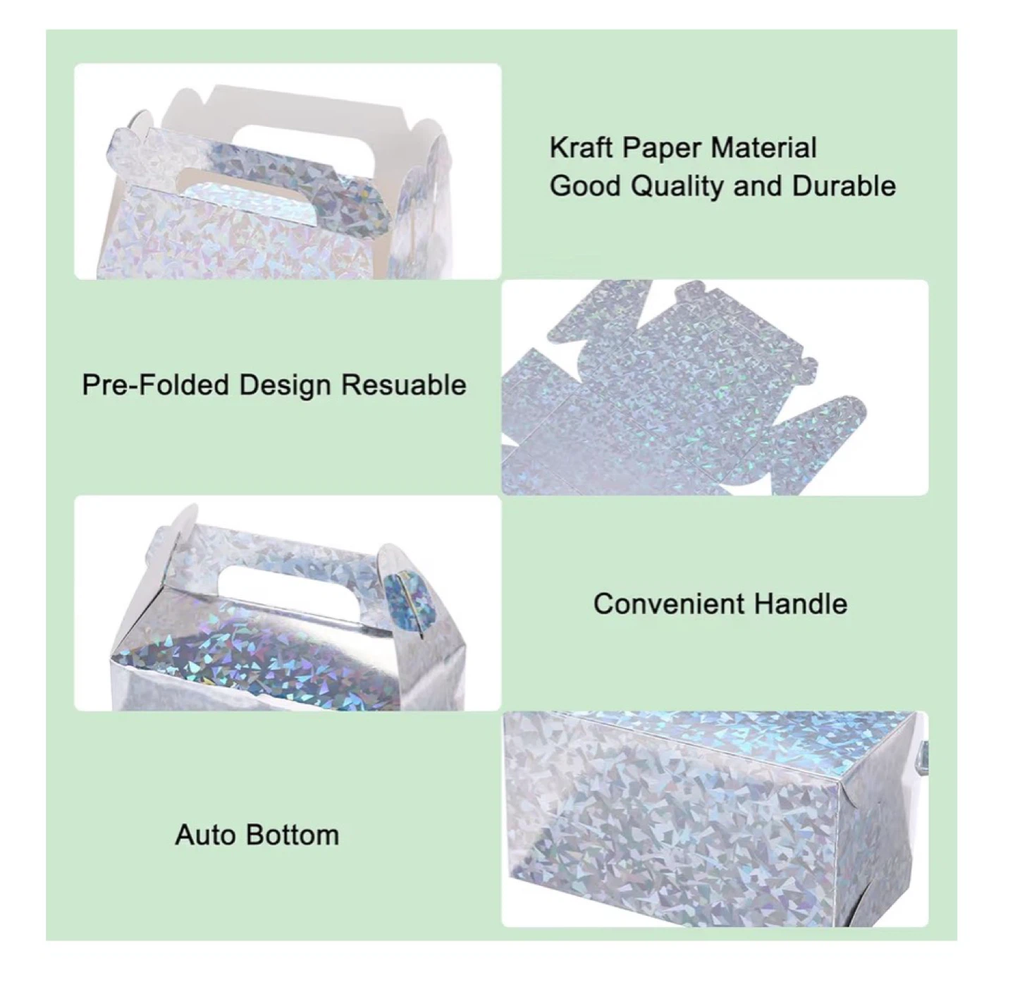 10 Pcs Silver Holographic Treat Boxes with Handles - photo 3