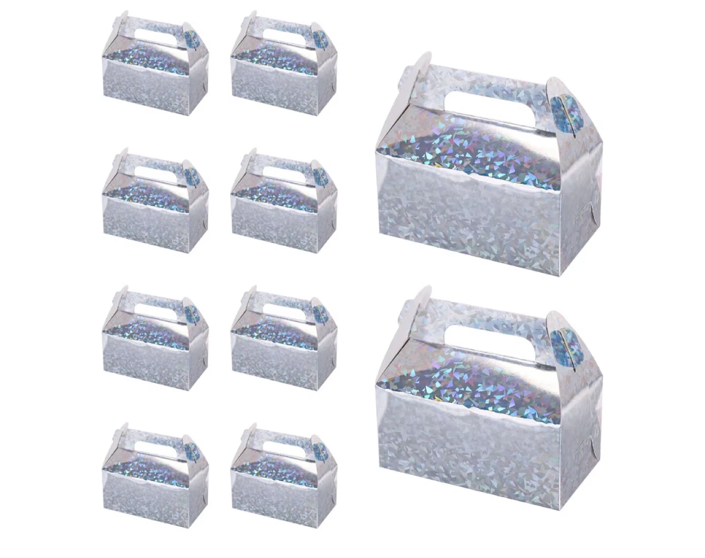10 Pcs Silver Holographic Treat Boxes with Handles