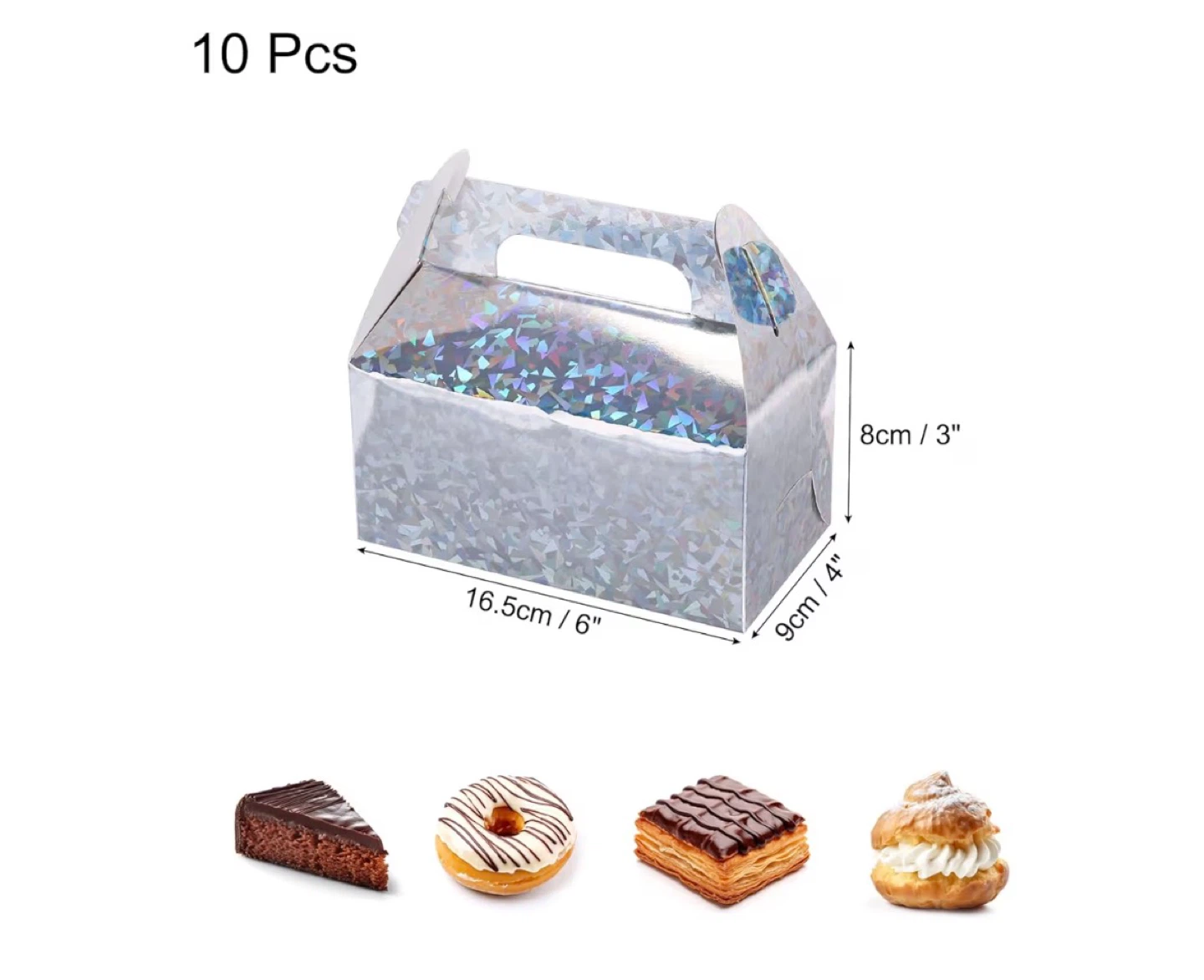 10 Pcs Silver Holographic Treat Boxes with Handles - photo 2