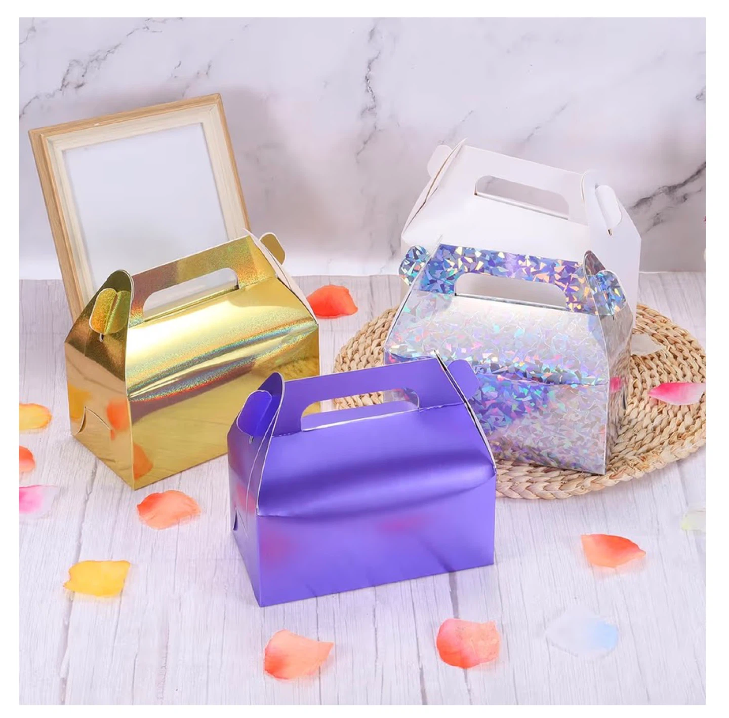 10 Pcs Silver Holographic Treat Boxes with Handles - photo 5