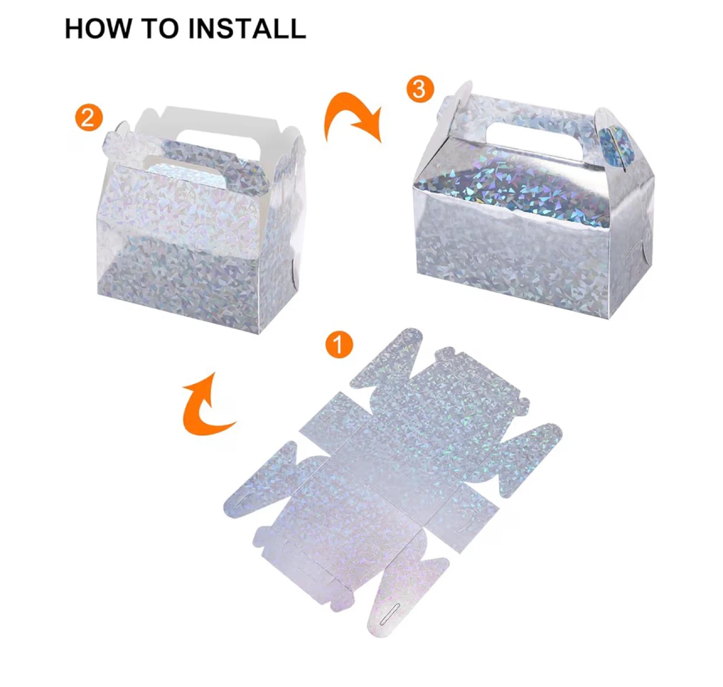 10 Pcs Silver Holographic Treat Boxes with Handles - photo 4