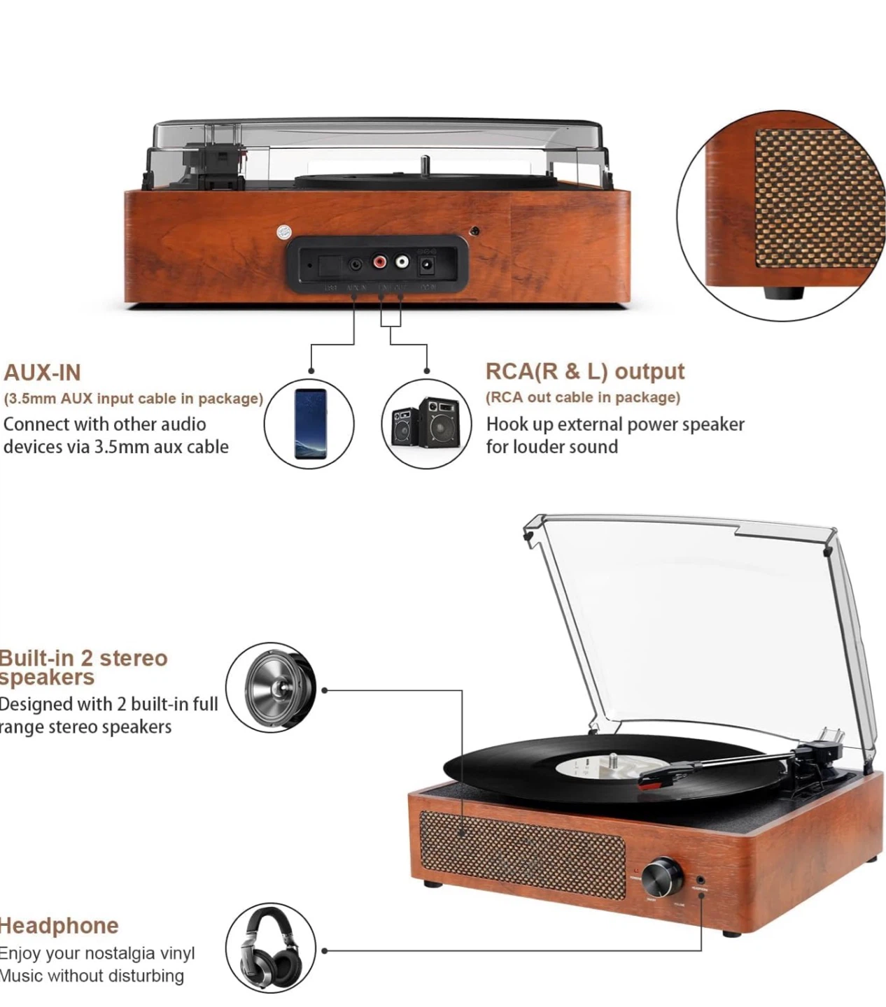 Vintage Style Record Player with bluetooth and speakers - photo 5