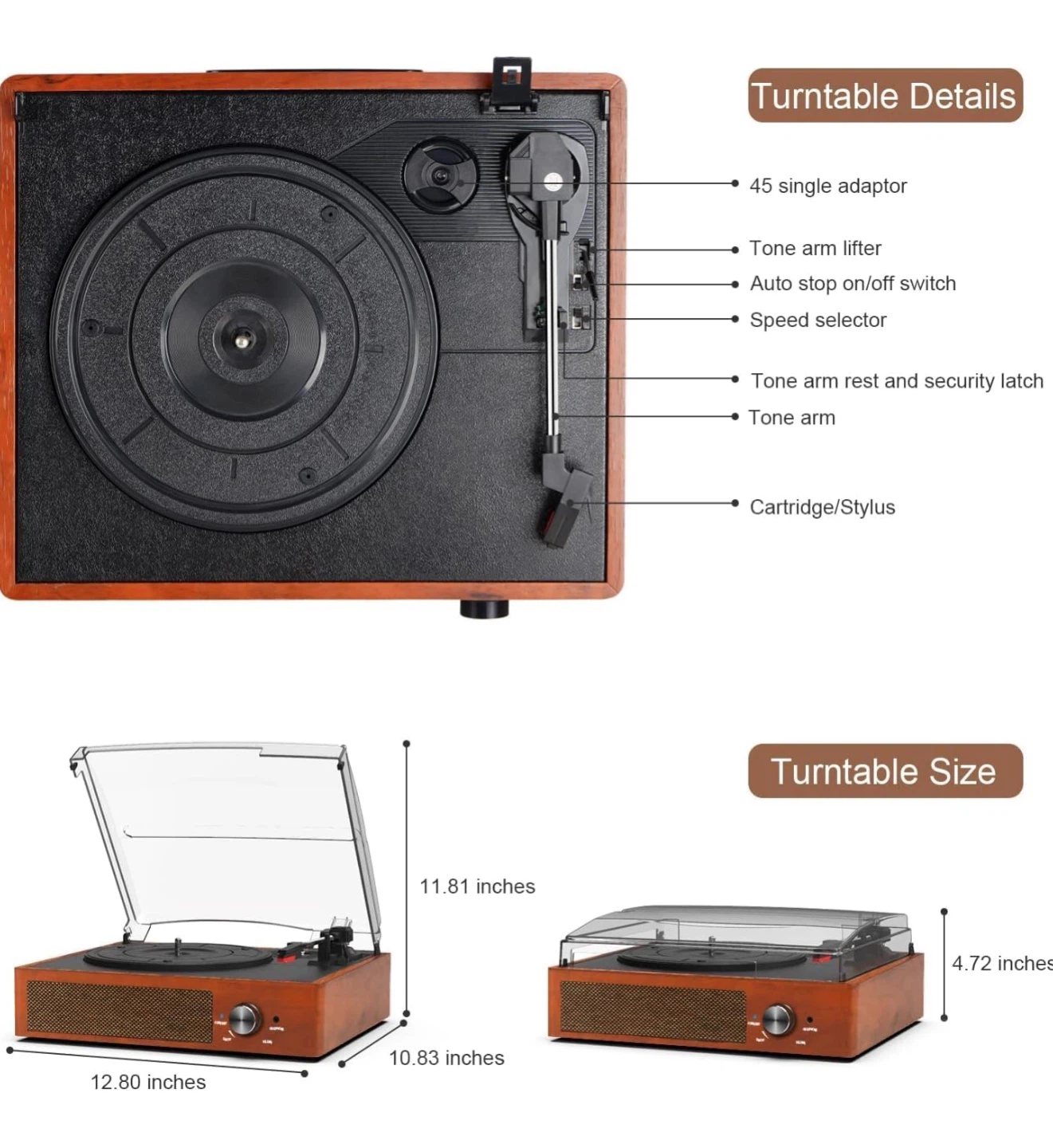Vintage Style Record Player with bluetooth and speakers - photo 3
