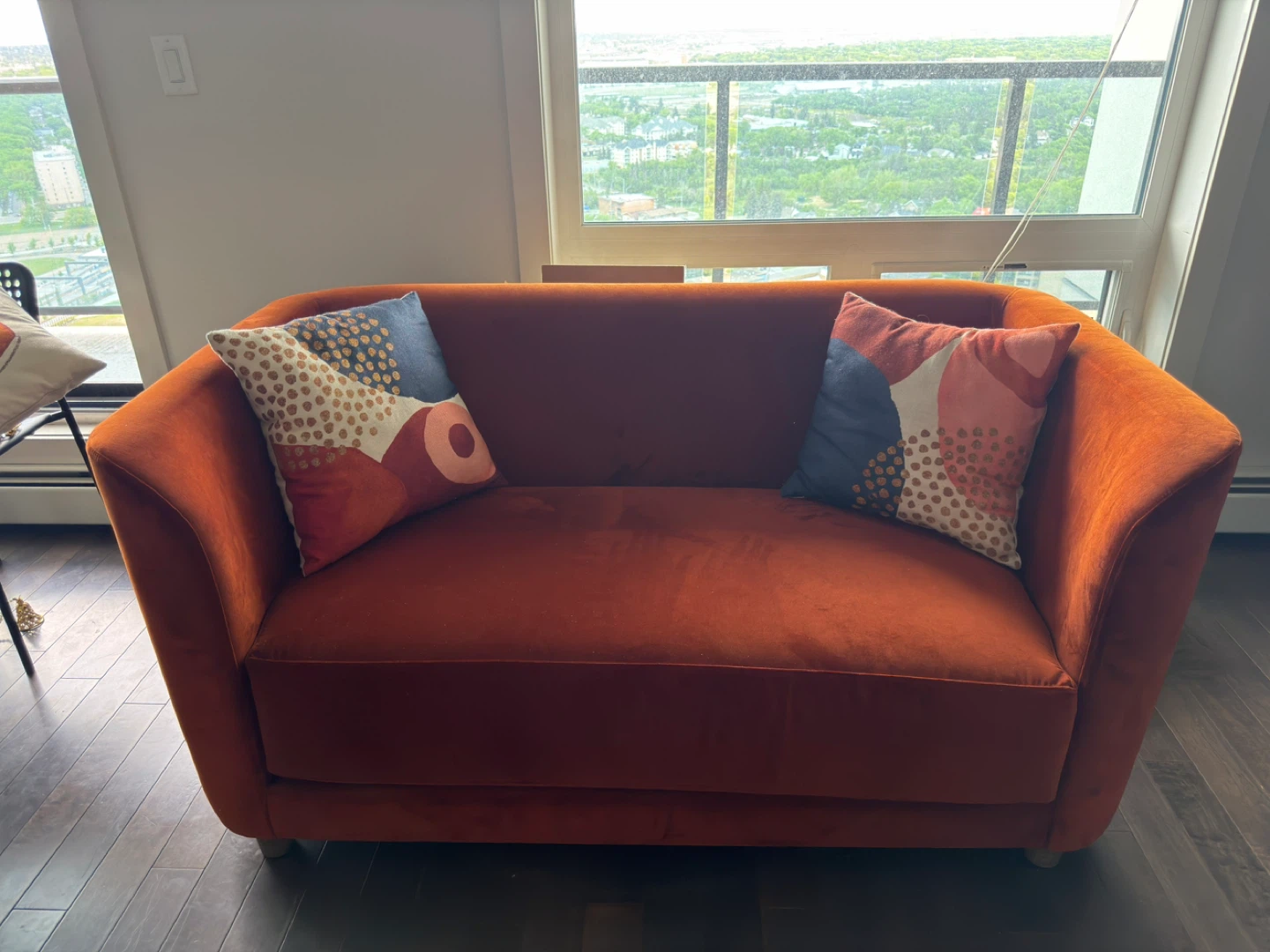 Orange Velvet Loveseat