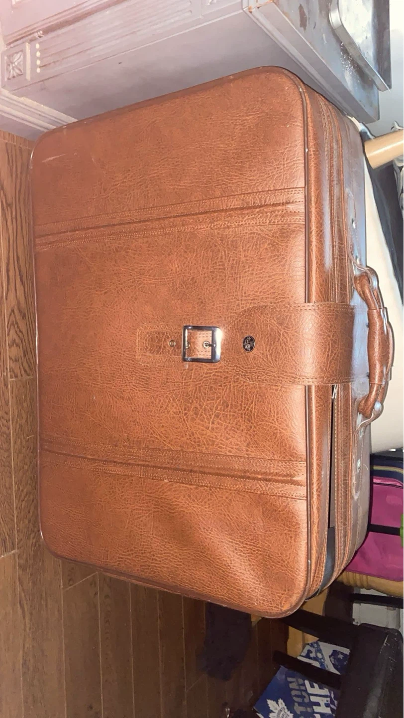 Brown Faux Leather Vintage Suitcase