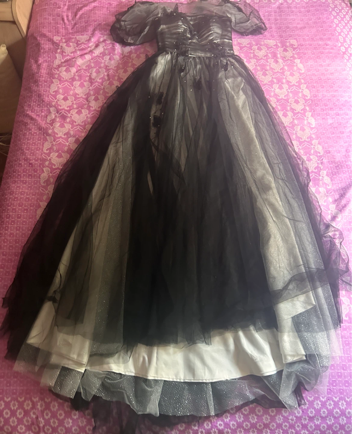 Black Tulle Prom Dress with Butterfly Appliqués - photo 2