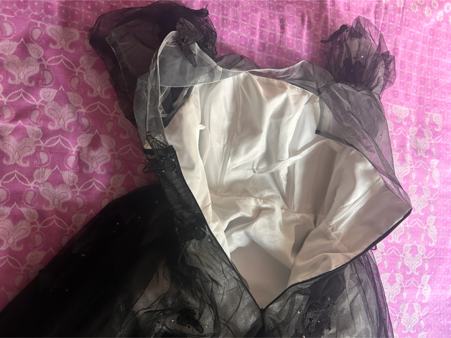 Black Tulle Prom Dress with Butterfly Appliqués - photo 5
