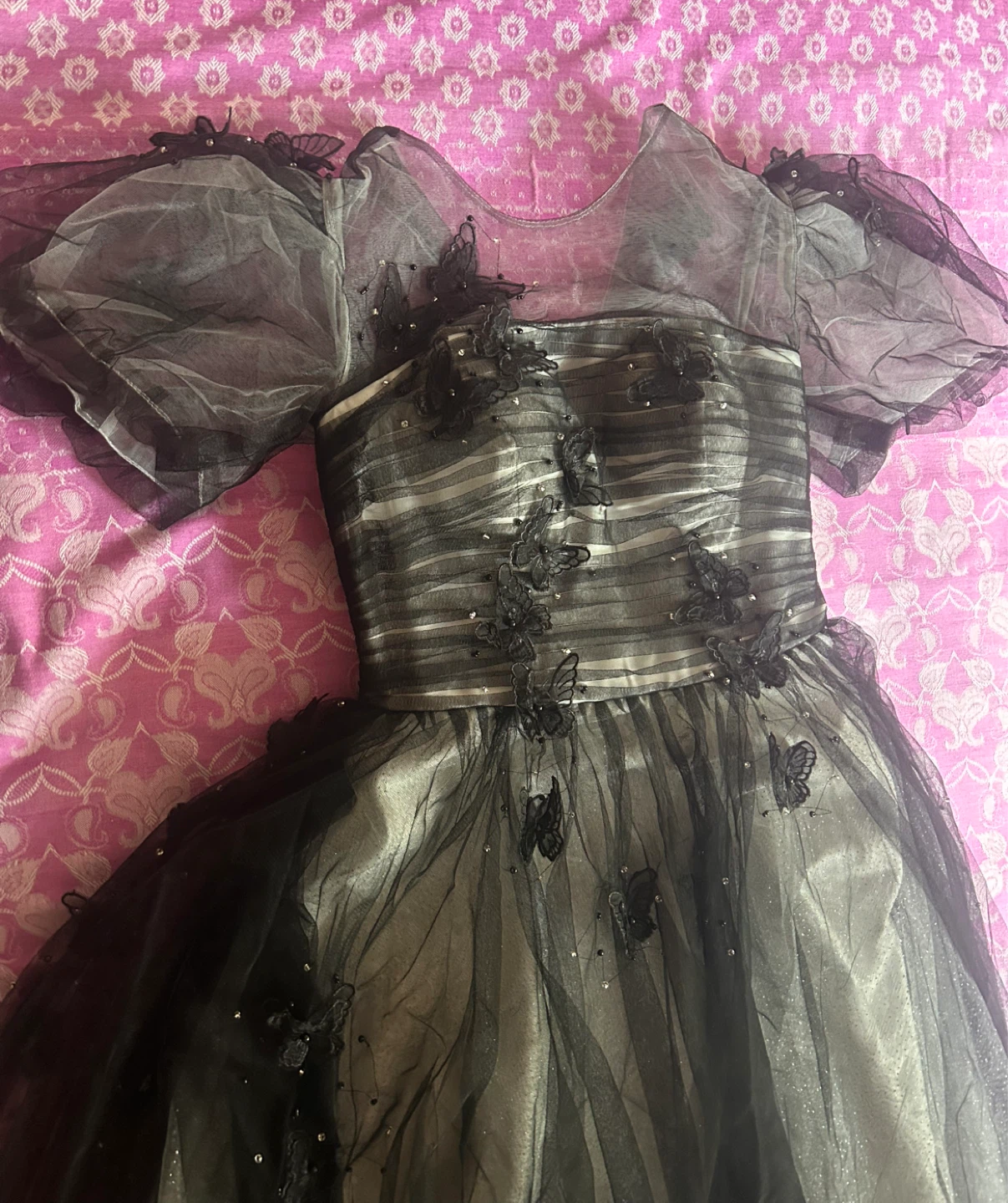Black Tulle Prom Dress with Butterfly Appliqués - photo 3