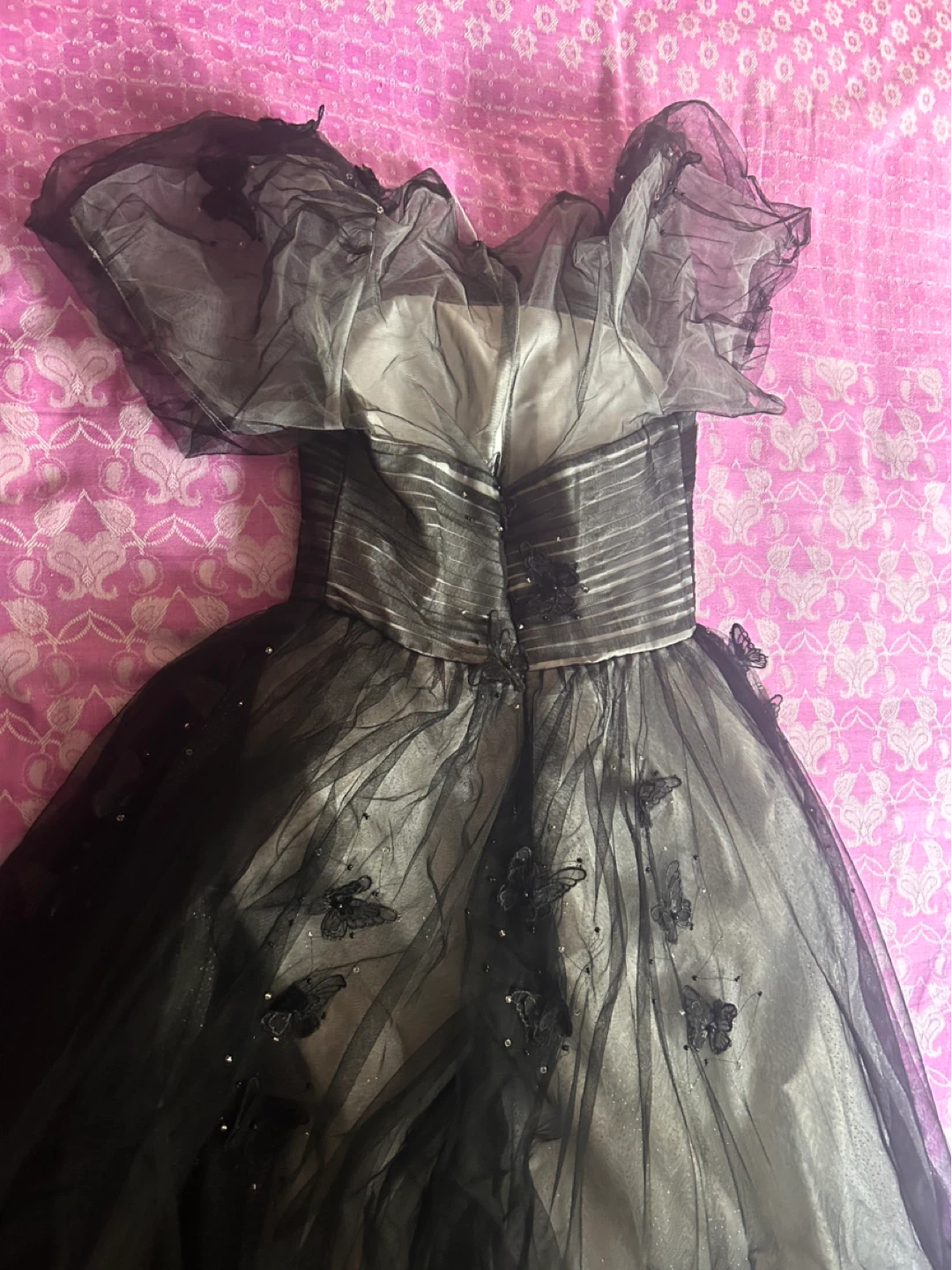 Black Tulle Prom Dress with Butterfly Appliqués - photo 4