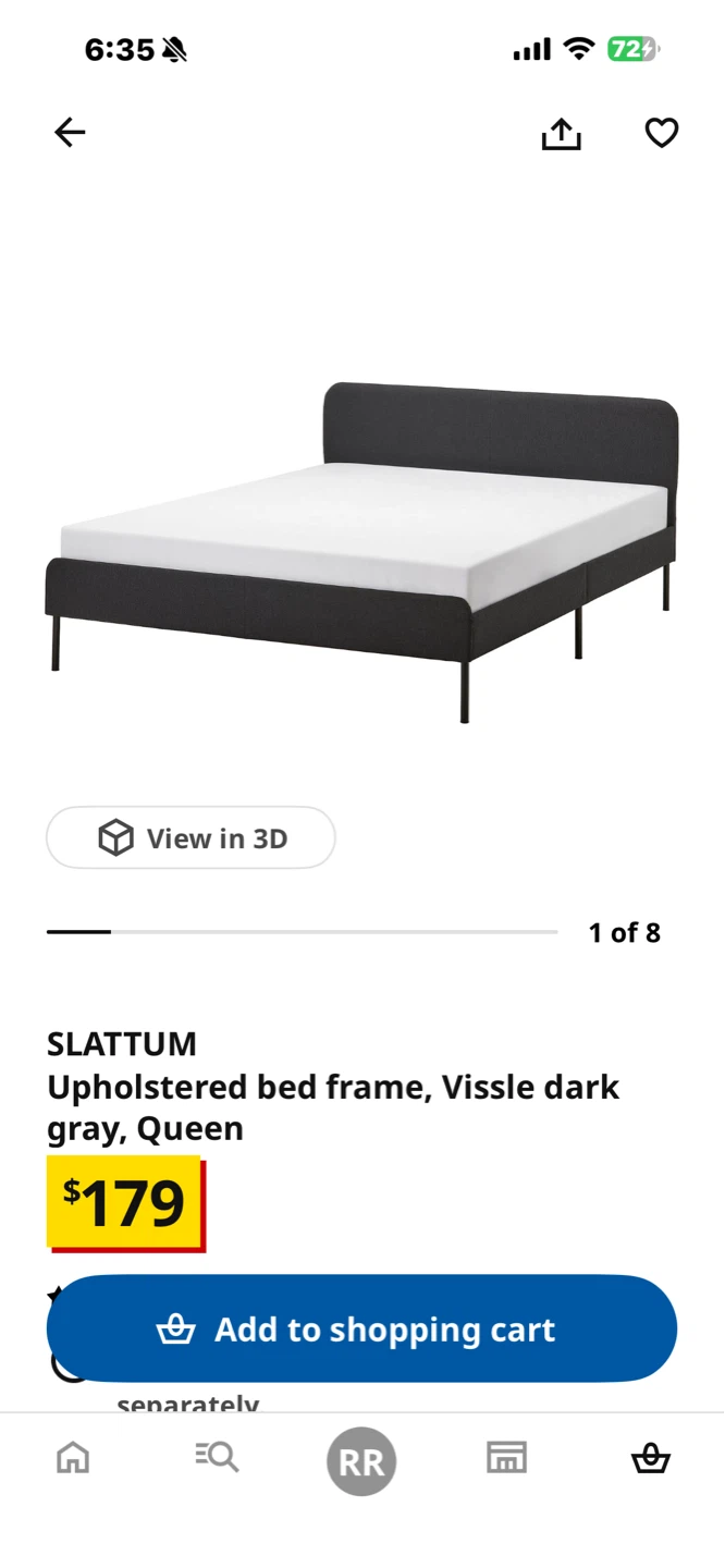 IKEA SLATTUM Queen Upholstered Bed Frame - Vissle Dark Gray
