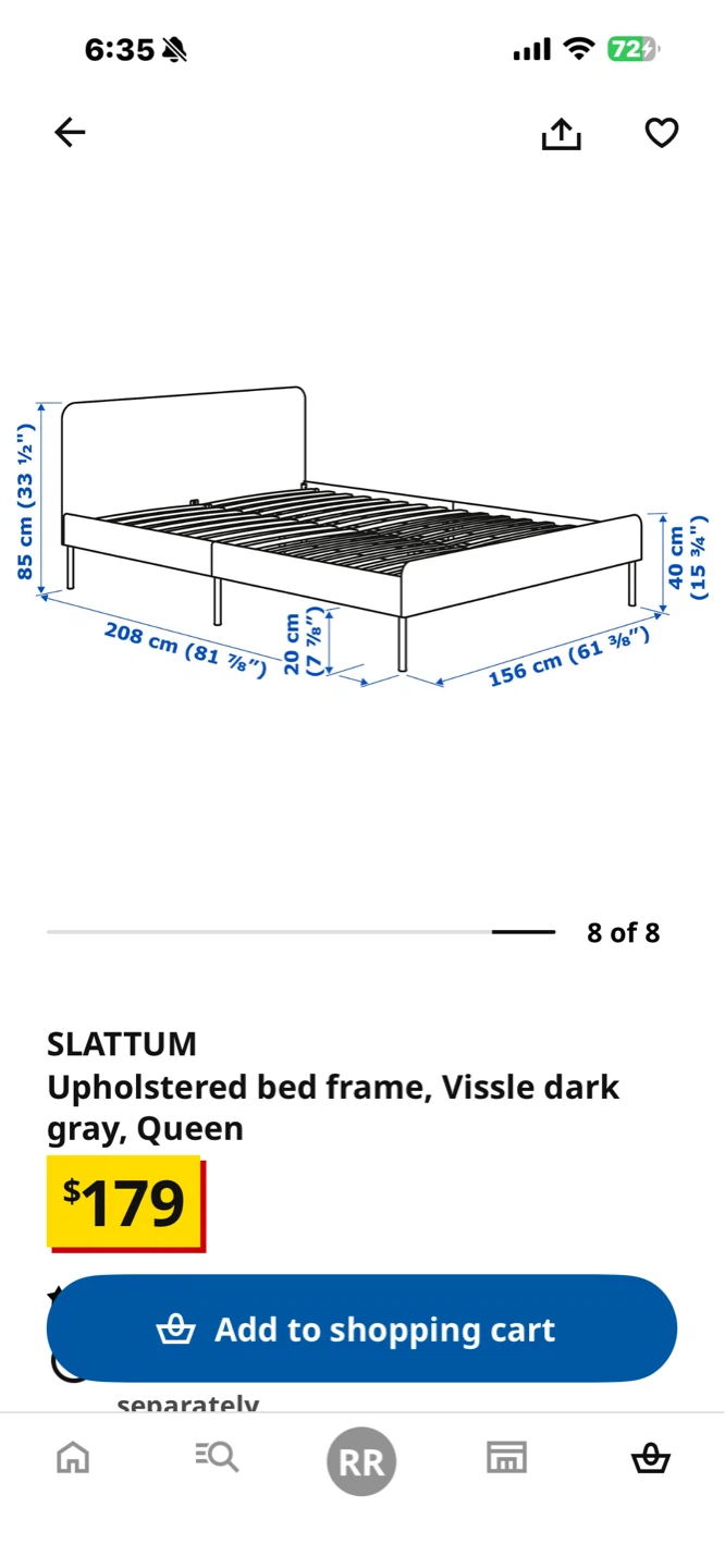 IKEA SLATTUM Queen Upholstered Bed Frame - Vissle Dark Gray - photo 2