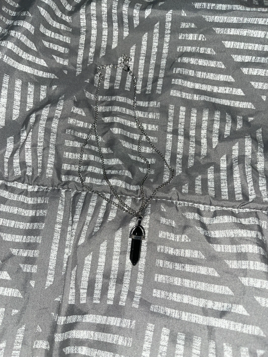 Silver Chain Necklace with Black Crystal Pendant
