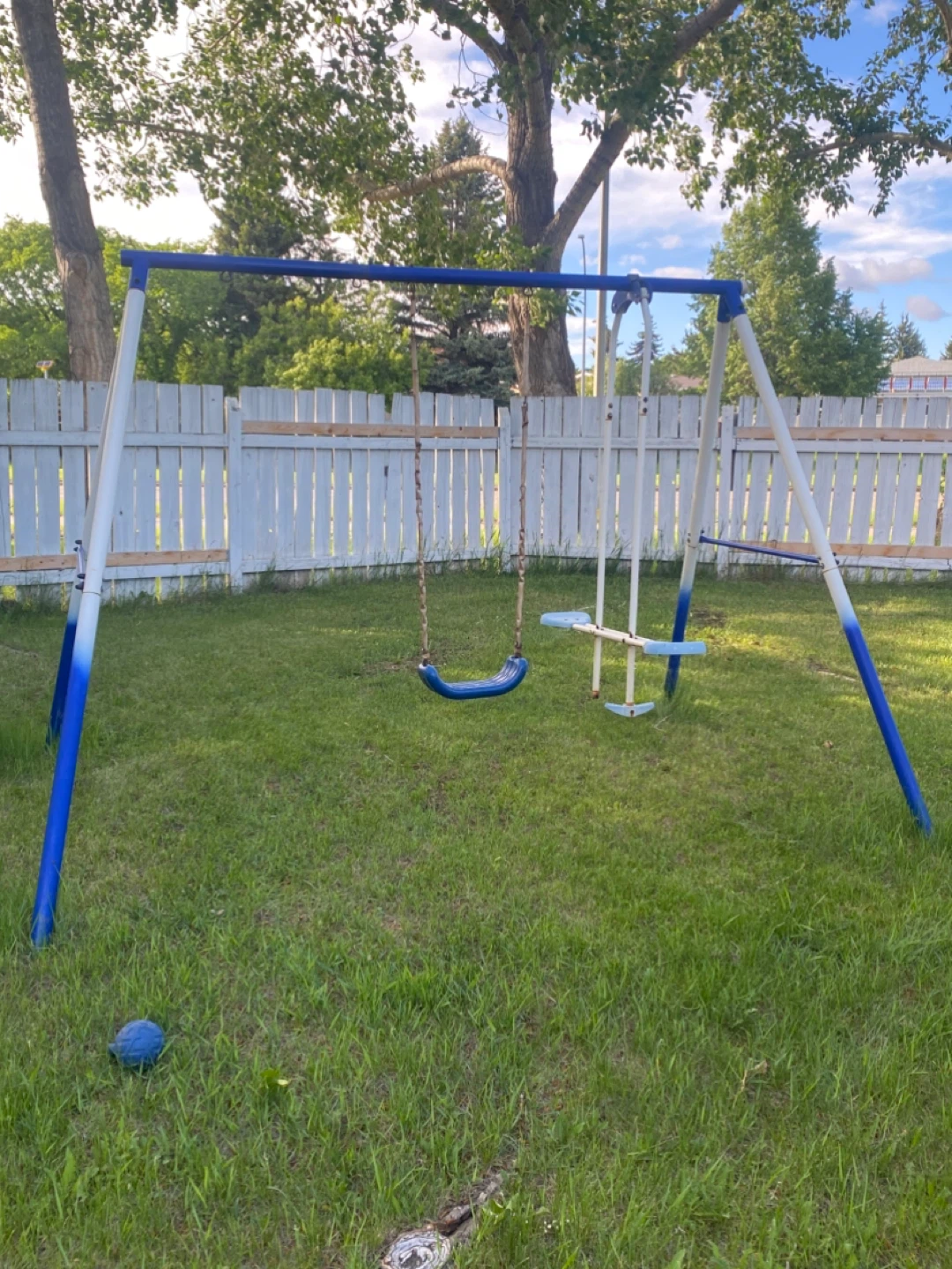 Blue and White Swing Set