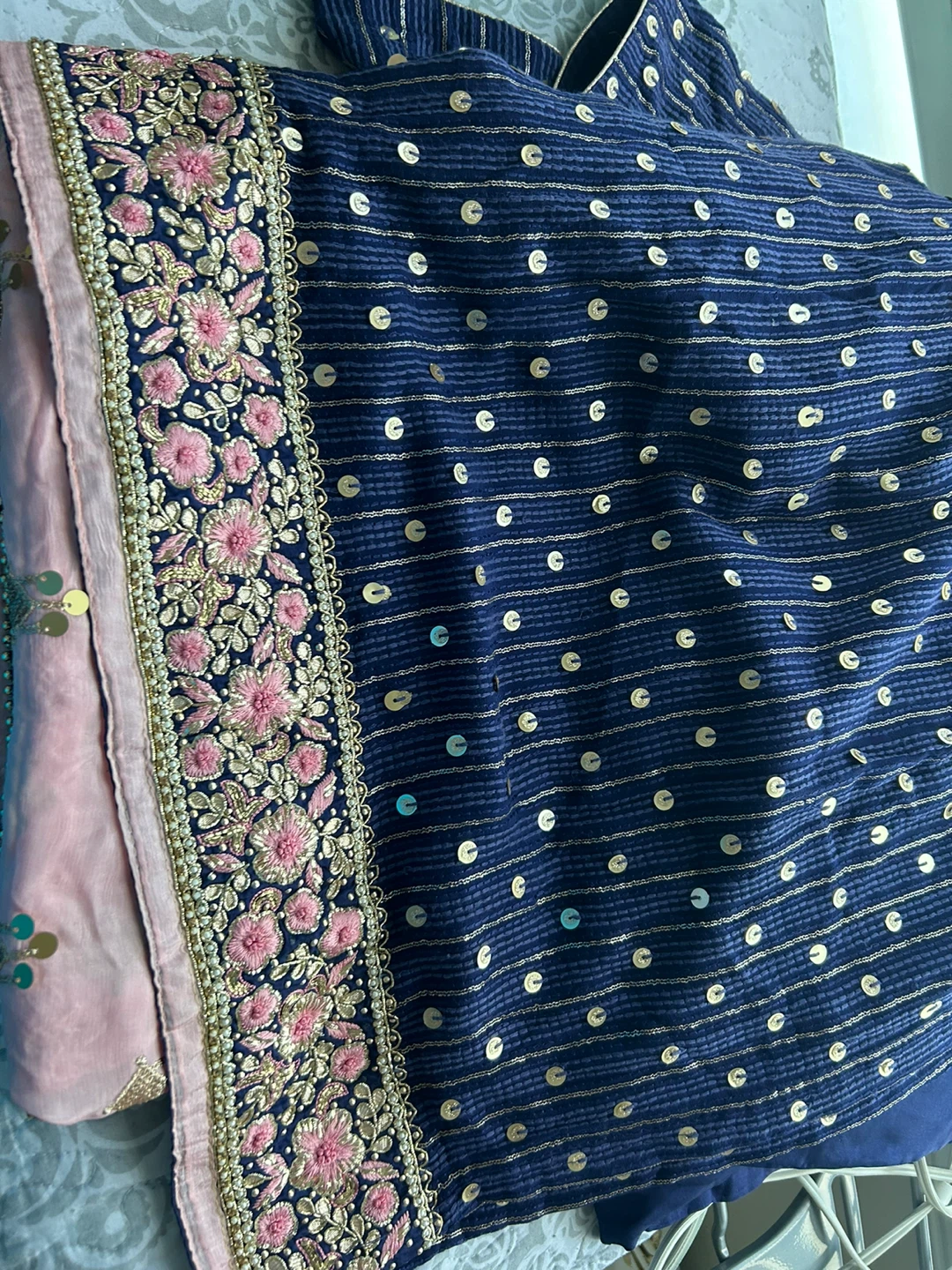 Embroidered Blue and Pink Indian Suit Set - photo 2