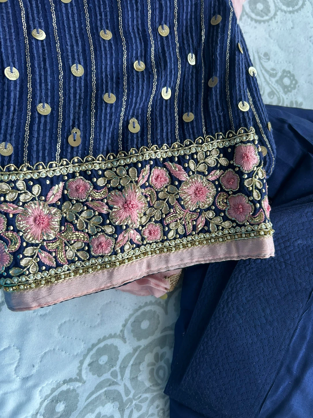 Embroidered Blue and Pink Indian Suit Set - photo 4