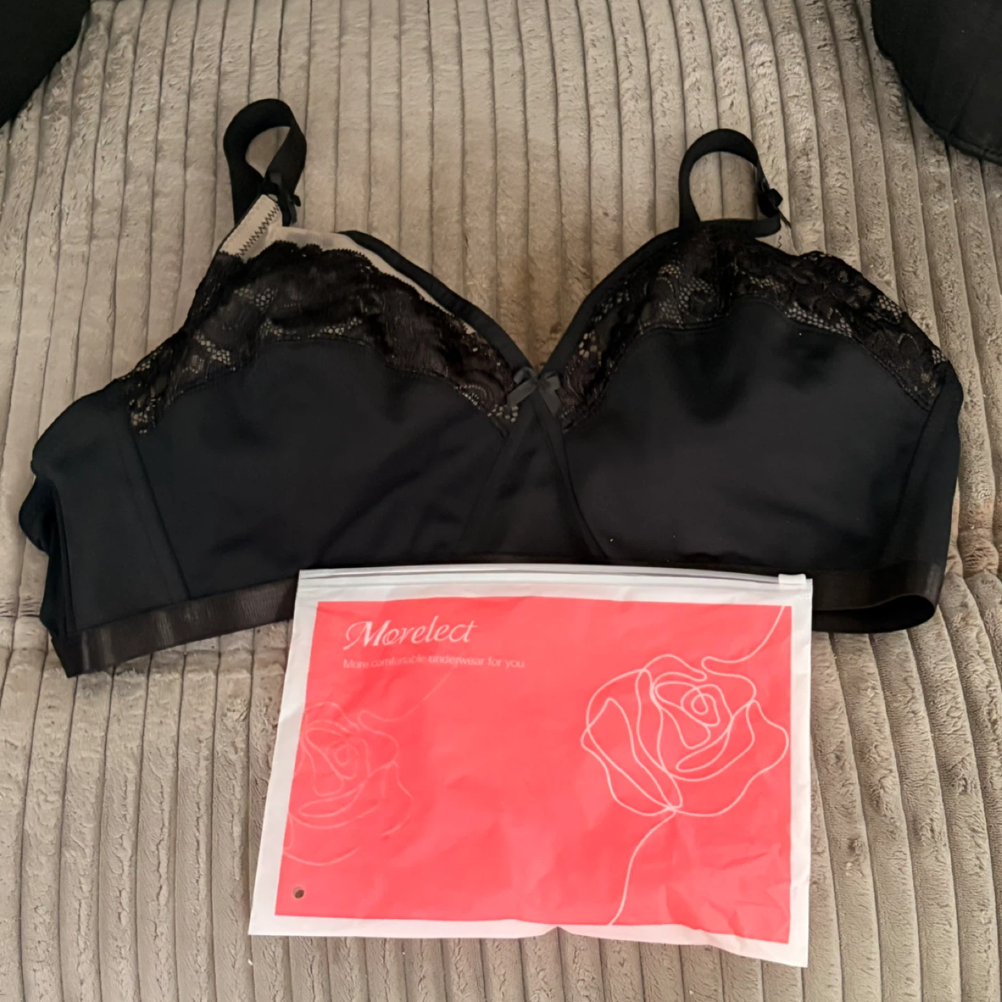 Morelect Black Lace Full Coverage Bra 3X Size Brand New - photo 3