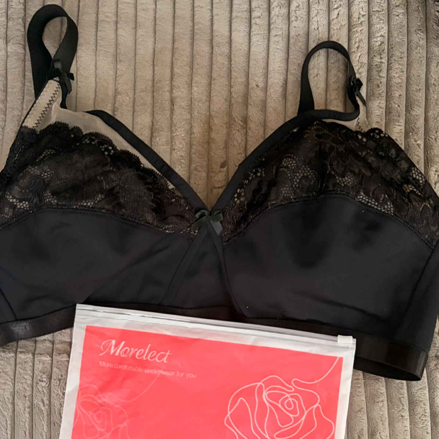 Morelect Black Lace Full Coverage Bra 3X Size Brand New - photo 5