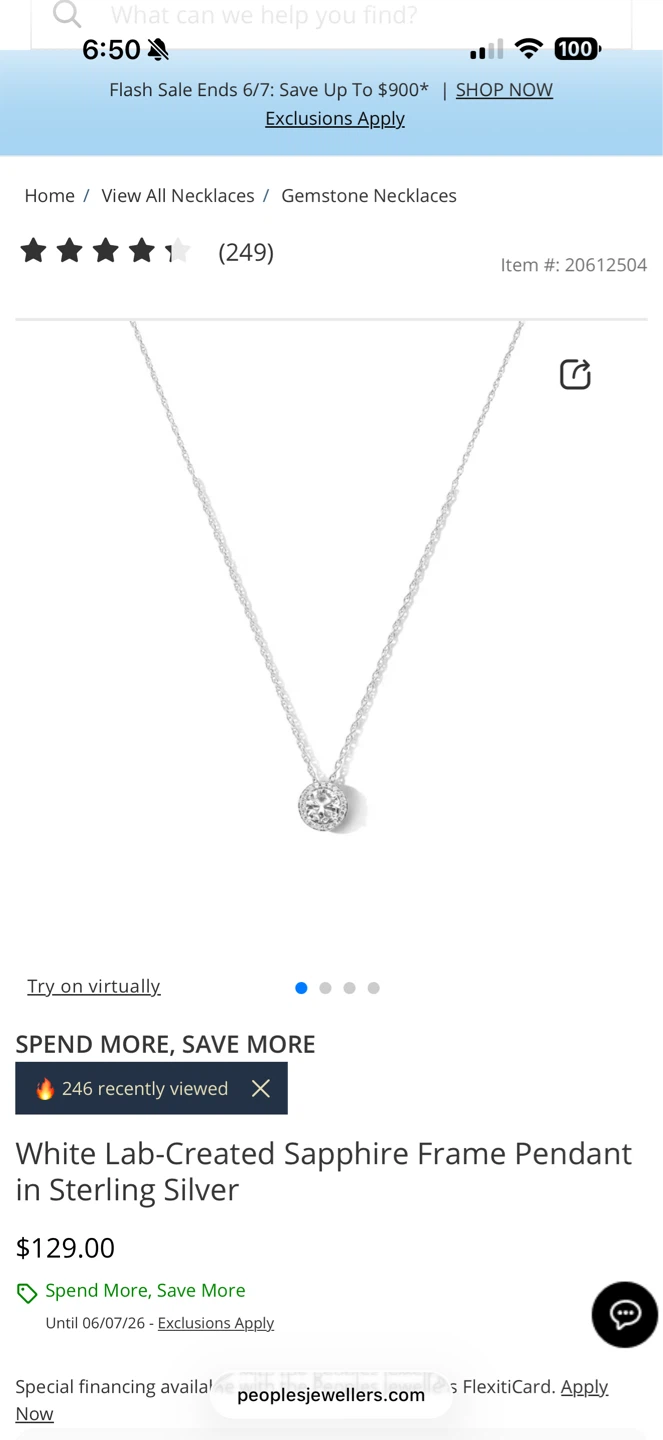 White Lab-Created Pendant Necklace Sterling Silver - photo 2