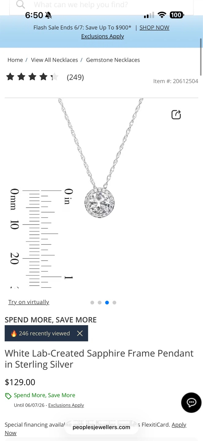 White Lab-Created Pendant Necklace Sterling Silver - photo 4