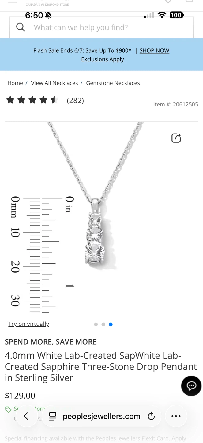 Peoples Lab-Created Sapphire Three-Stone Drop Pendant Necklace - photo 3