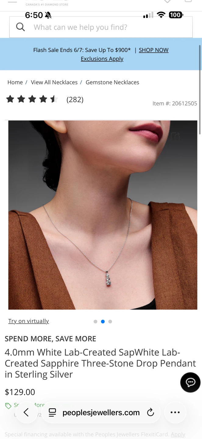 Peoples Lab-Created Sapphire Three-Stone Drop Pendant Necklace - photo 4