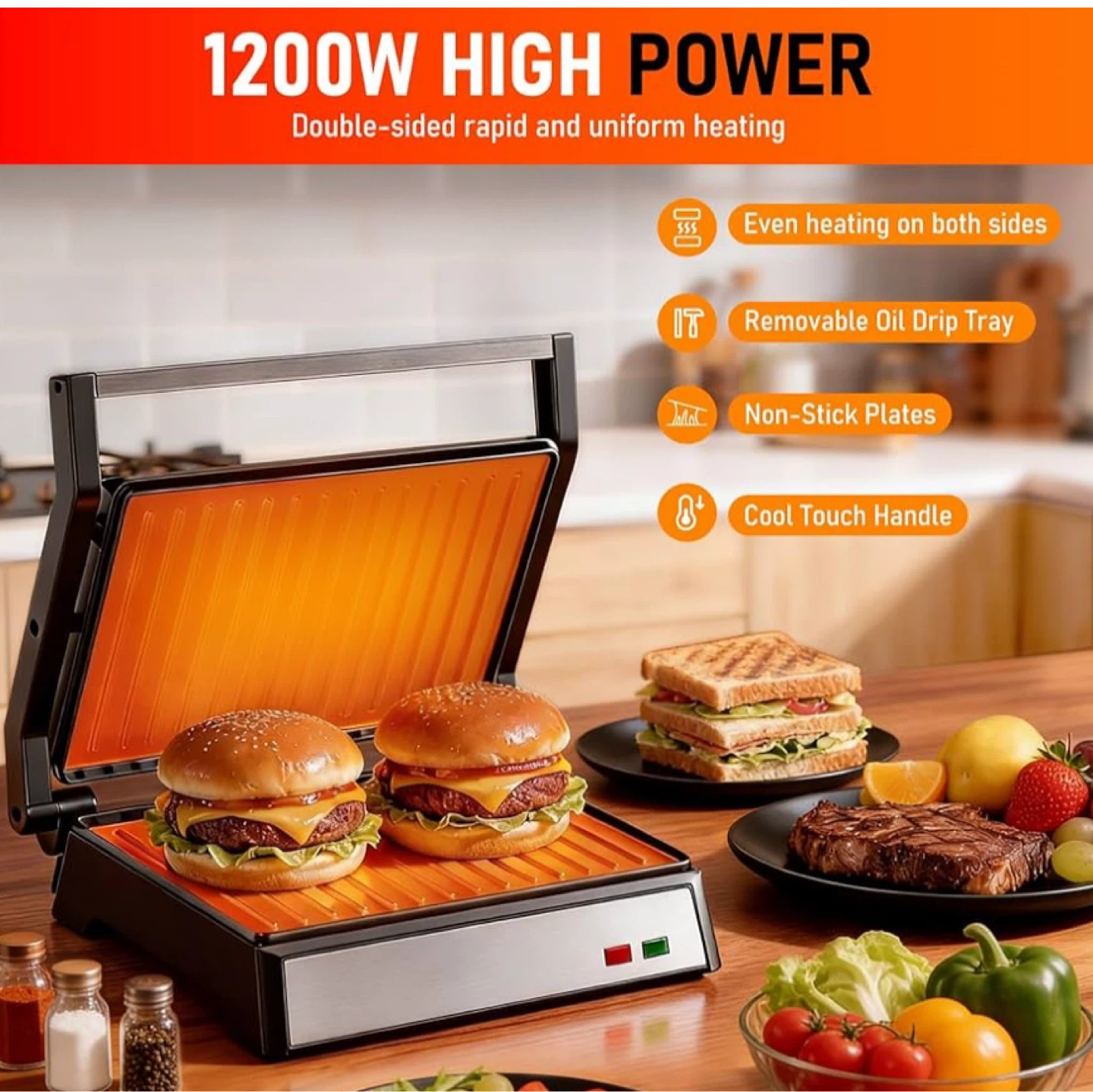 1200W Multi-Function Grill, 3 in 1 Panini Press - photo 2