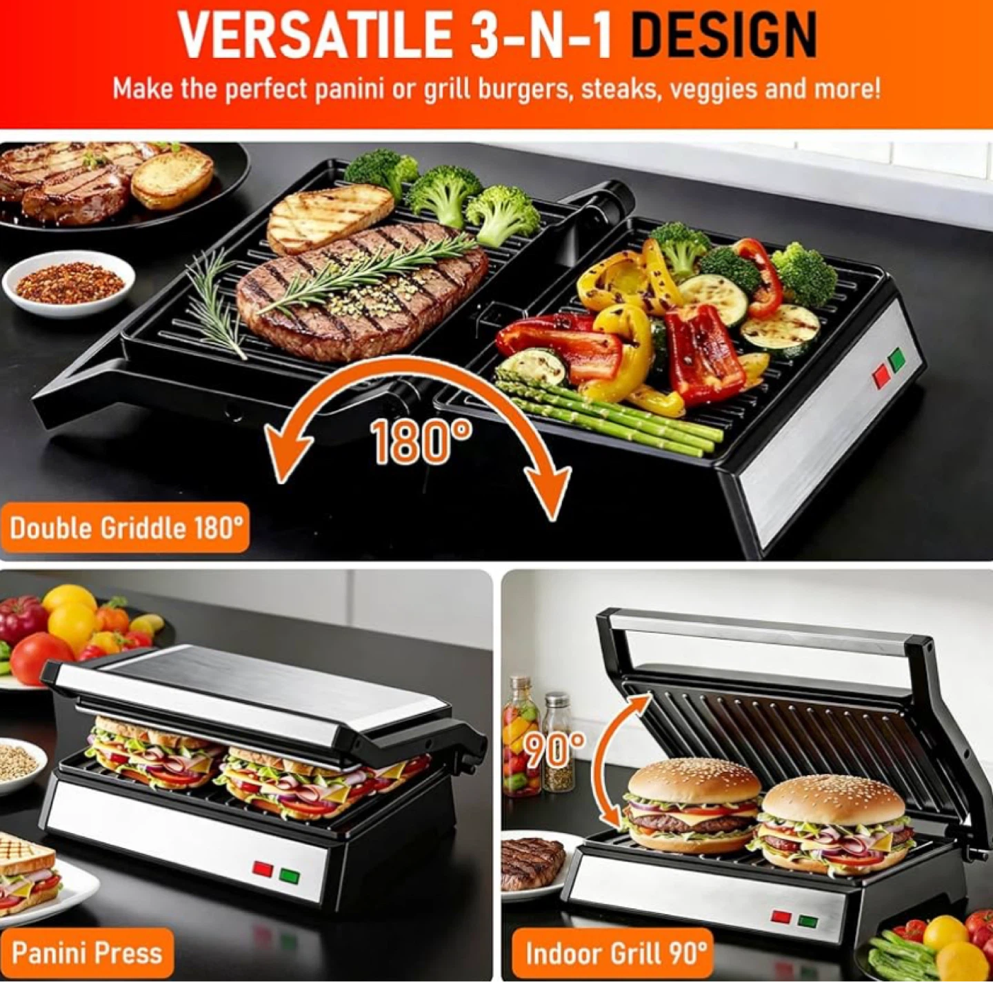 1200W Multi-Function Grill, 3 in 1 Panini Press - photo 4