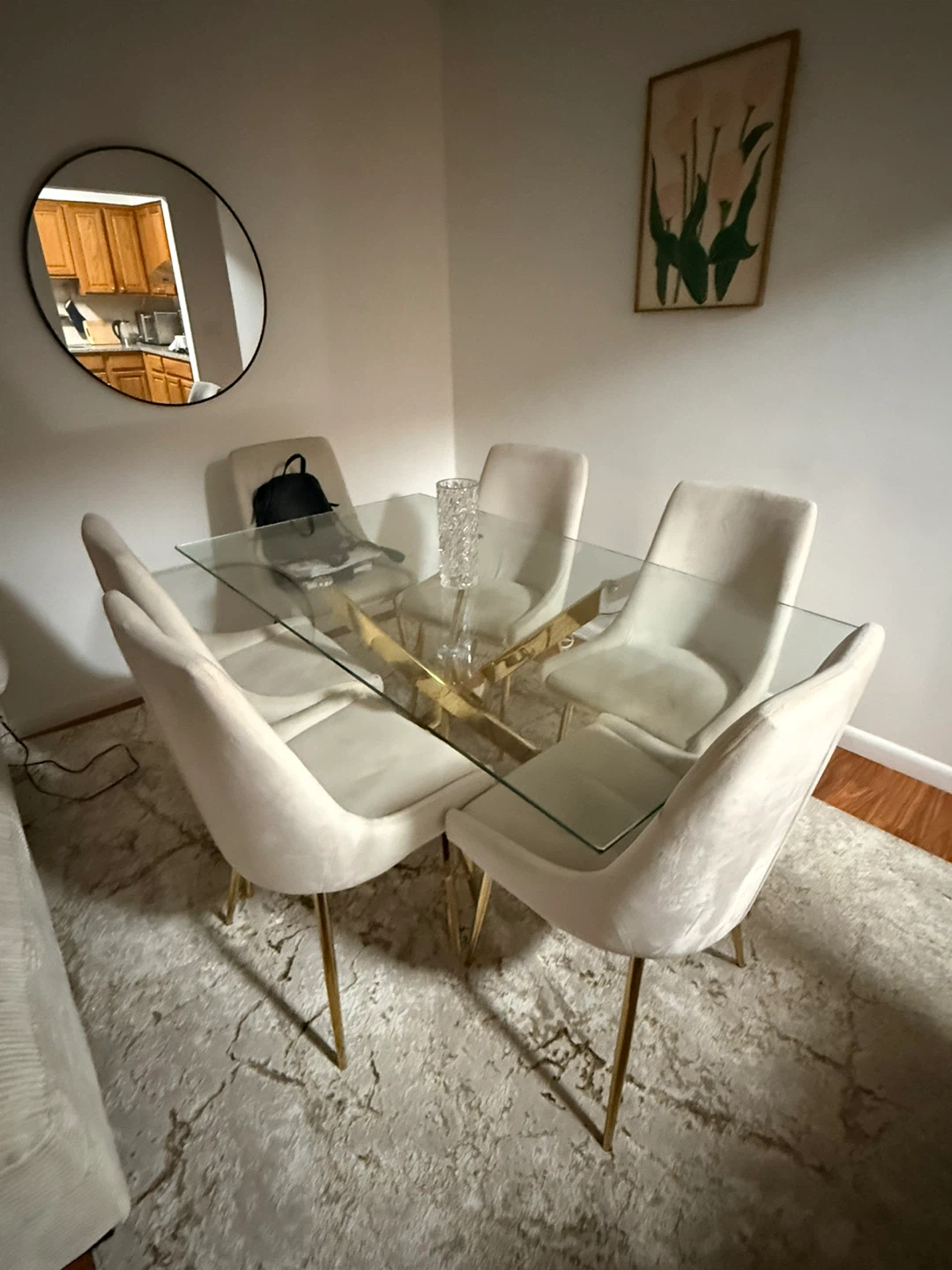 Glass Dining Table with Gold Base