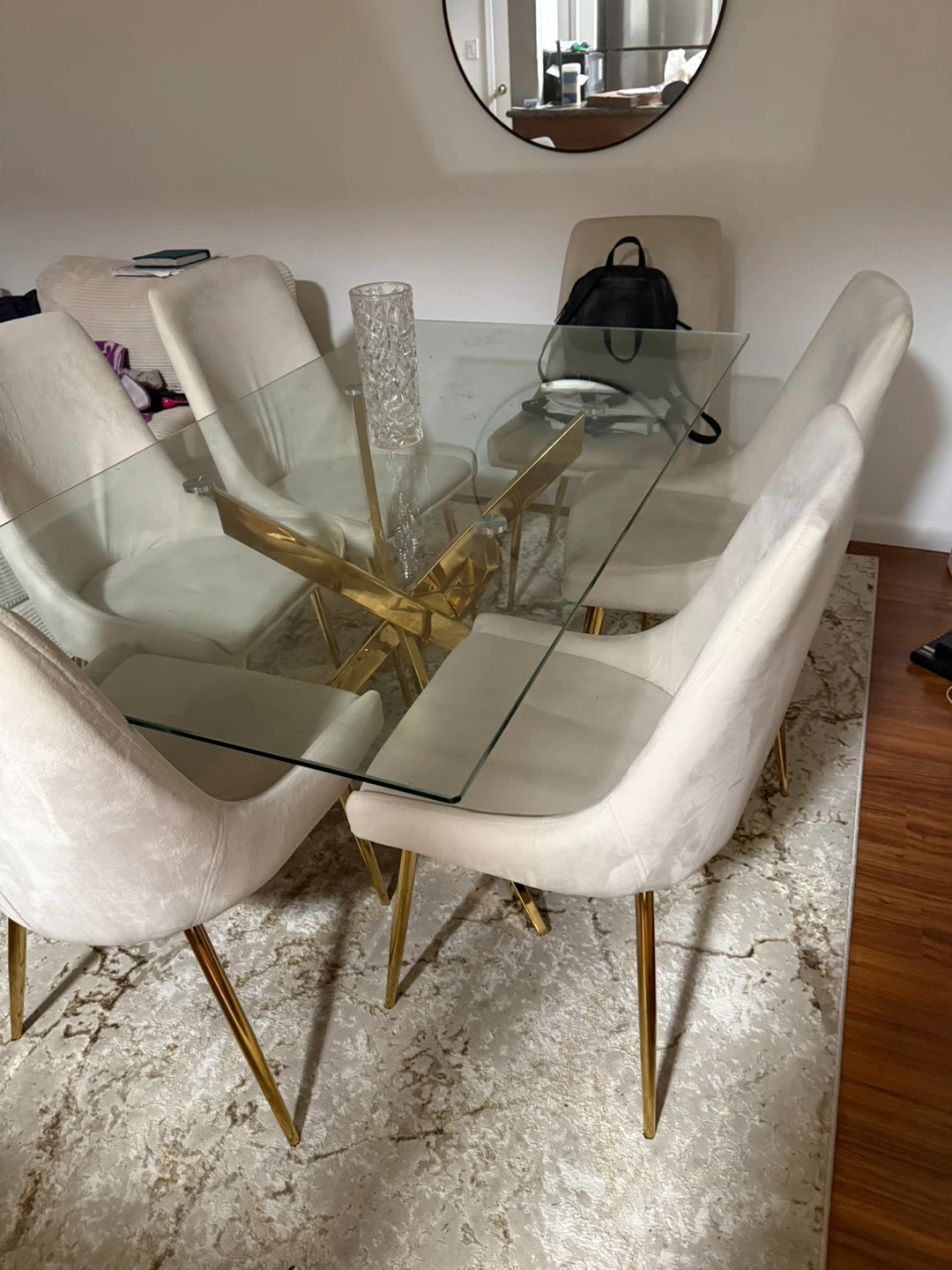 Glass Dining Table with Gold Base - photo 2