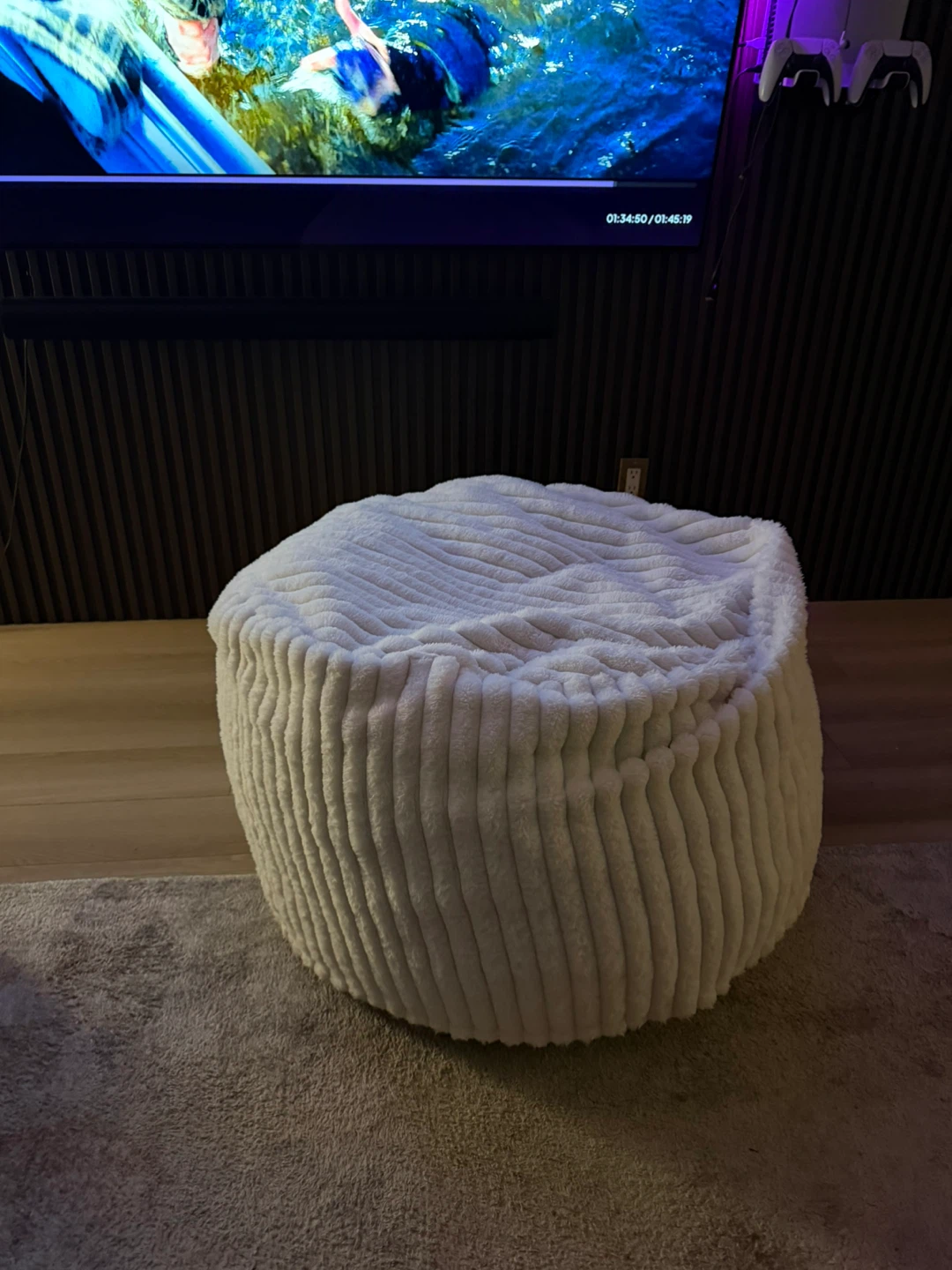 White Fuzzy Corduroy Bean Bag
