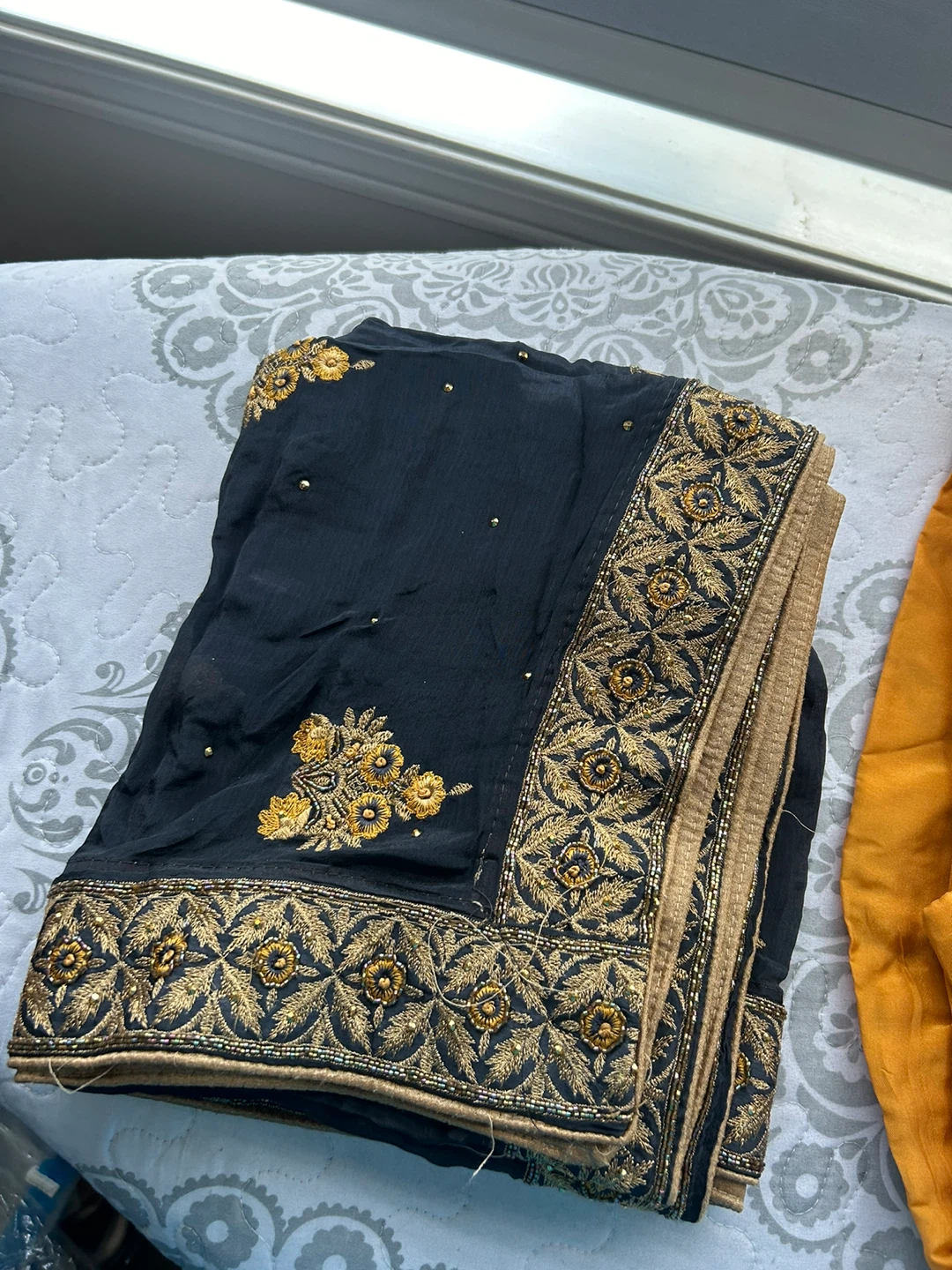 Yellow and grey Embroidered Indian Suit - photo 2