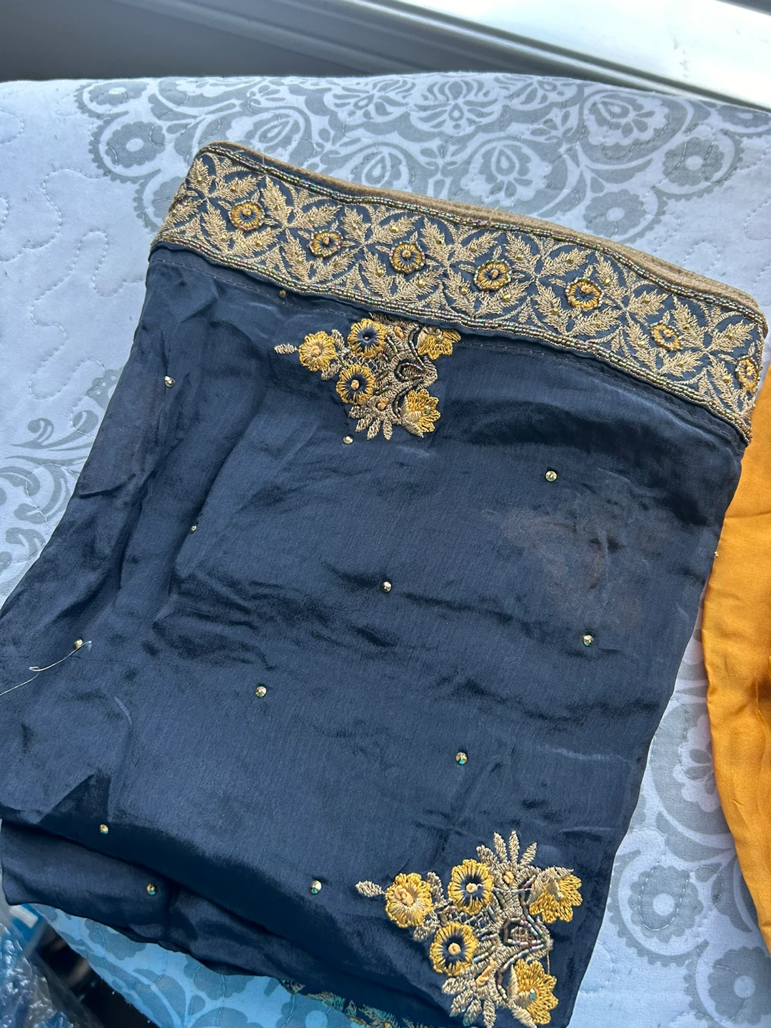 Yellow and grey Embroidered Indian Suit - photo 5