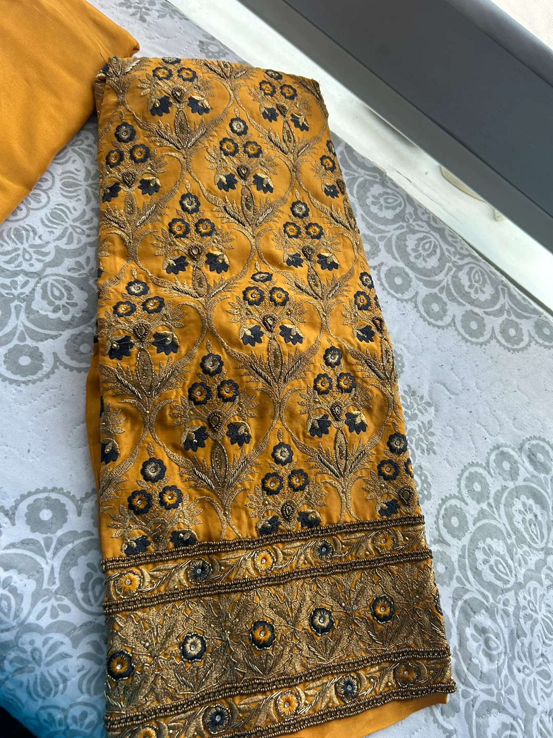 Yellow and grey Embroidered Indian Suit - photo 3
