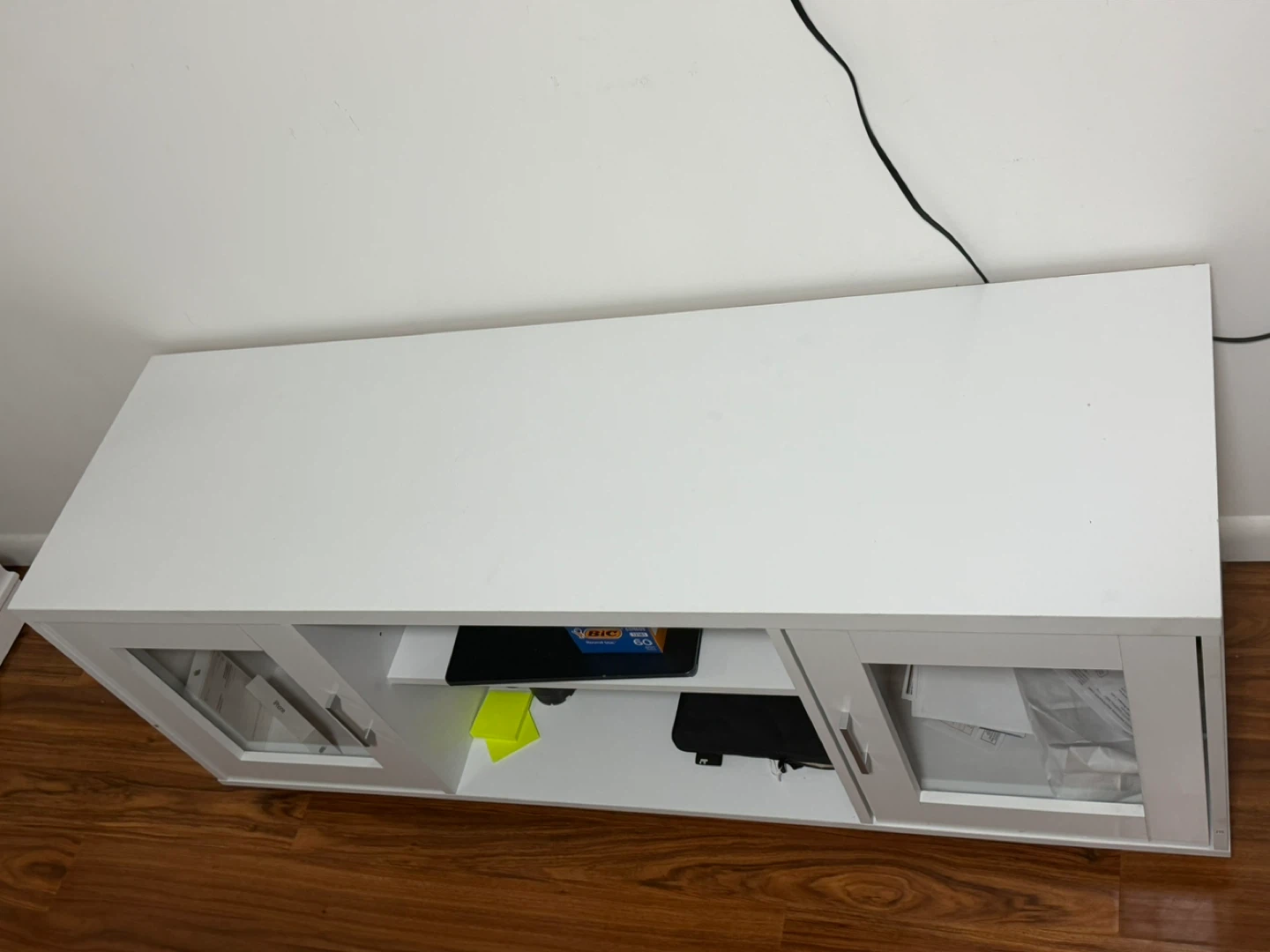 White TV Stand with Glass Doors