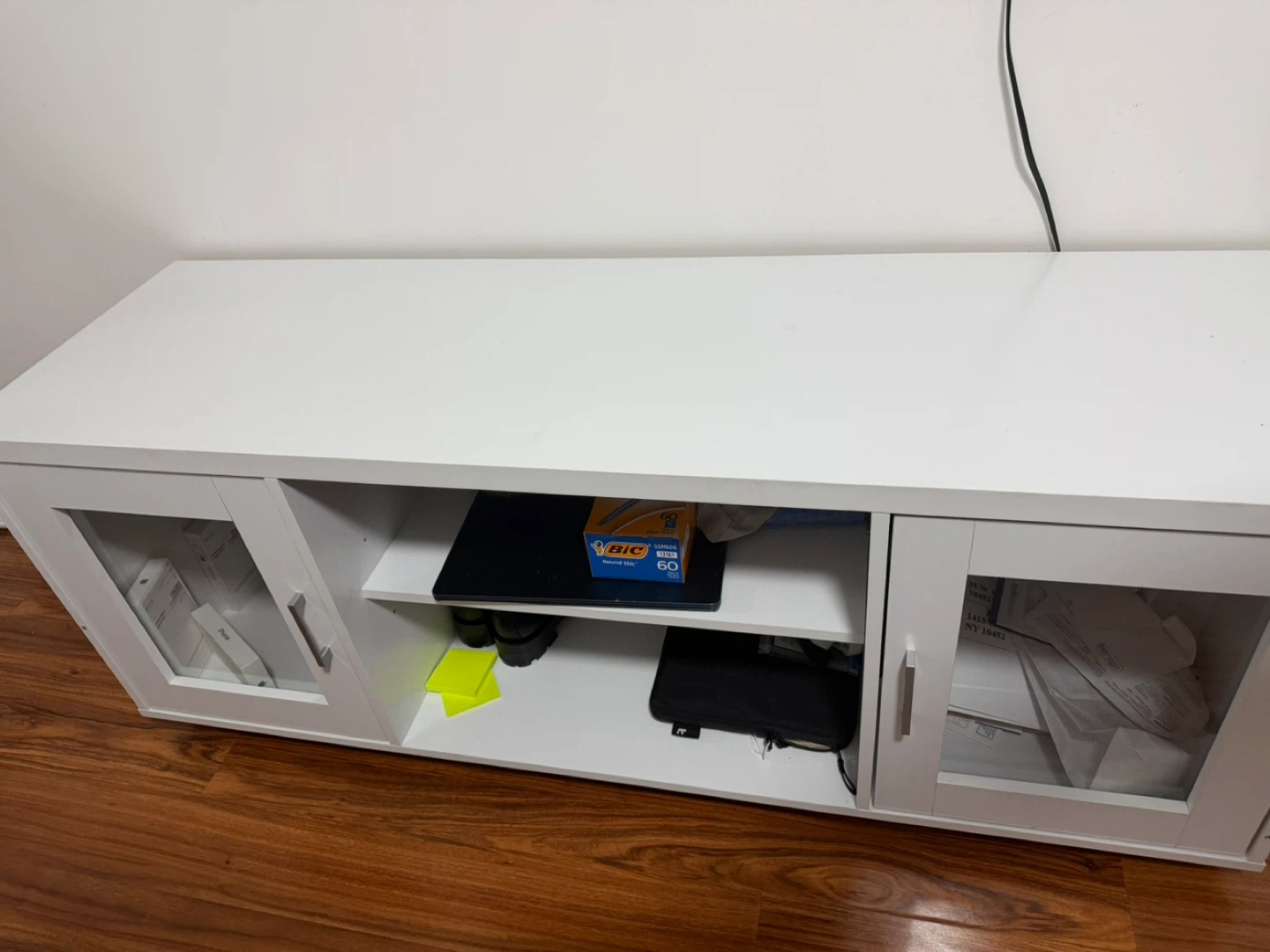 White TV Stand with Glass Doors - photo 2