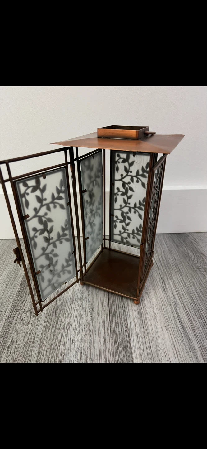 Copper Metal Lantern with Frosted Glass - photo 3