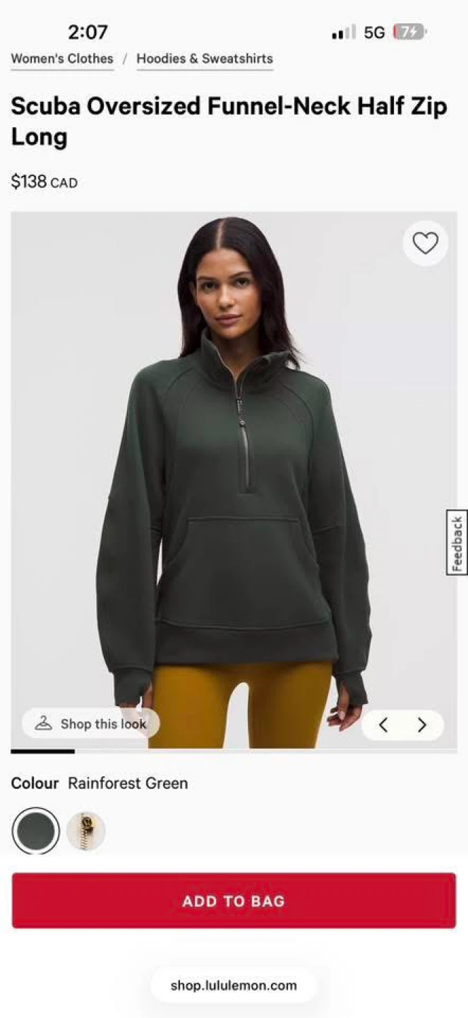 Lululemon Scuba Oversized Funnel Neck Half Zip Sweatshirt