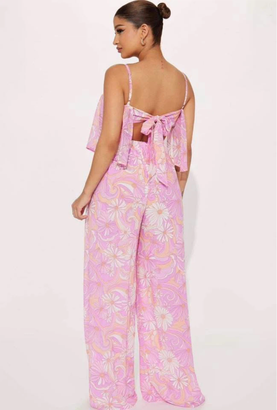 Pink Floral Wide Leg Jumpsuit Set - photo 2