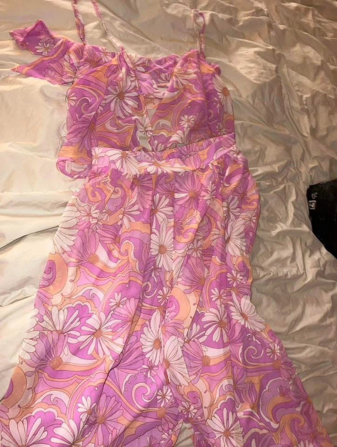 Pink Floral Wide Leg Jumpsuit Set - photo 3