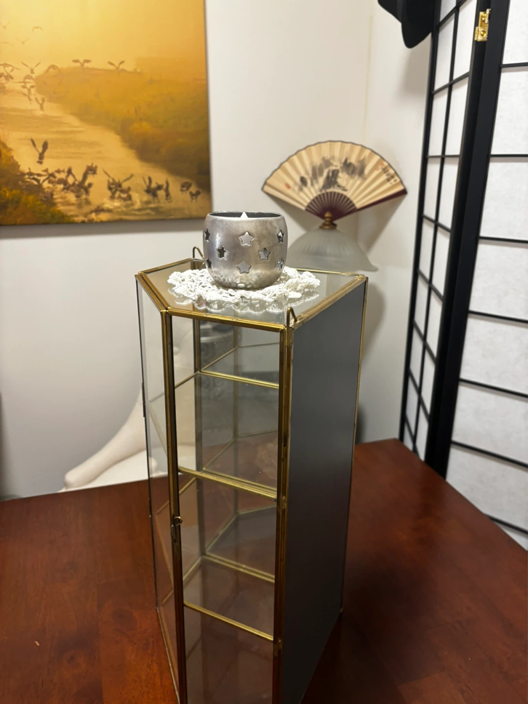 Glass Display Cabinet with Gold Trim - photo 2