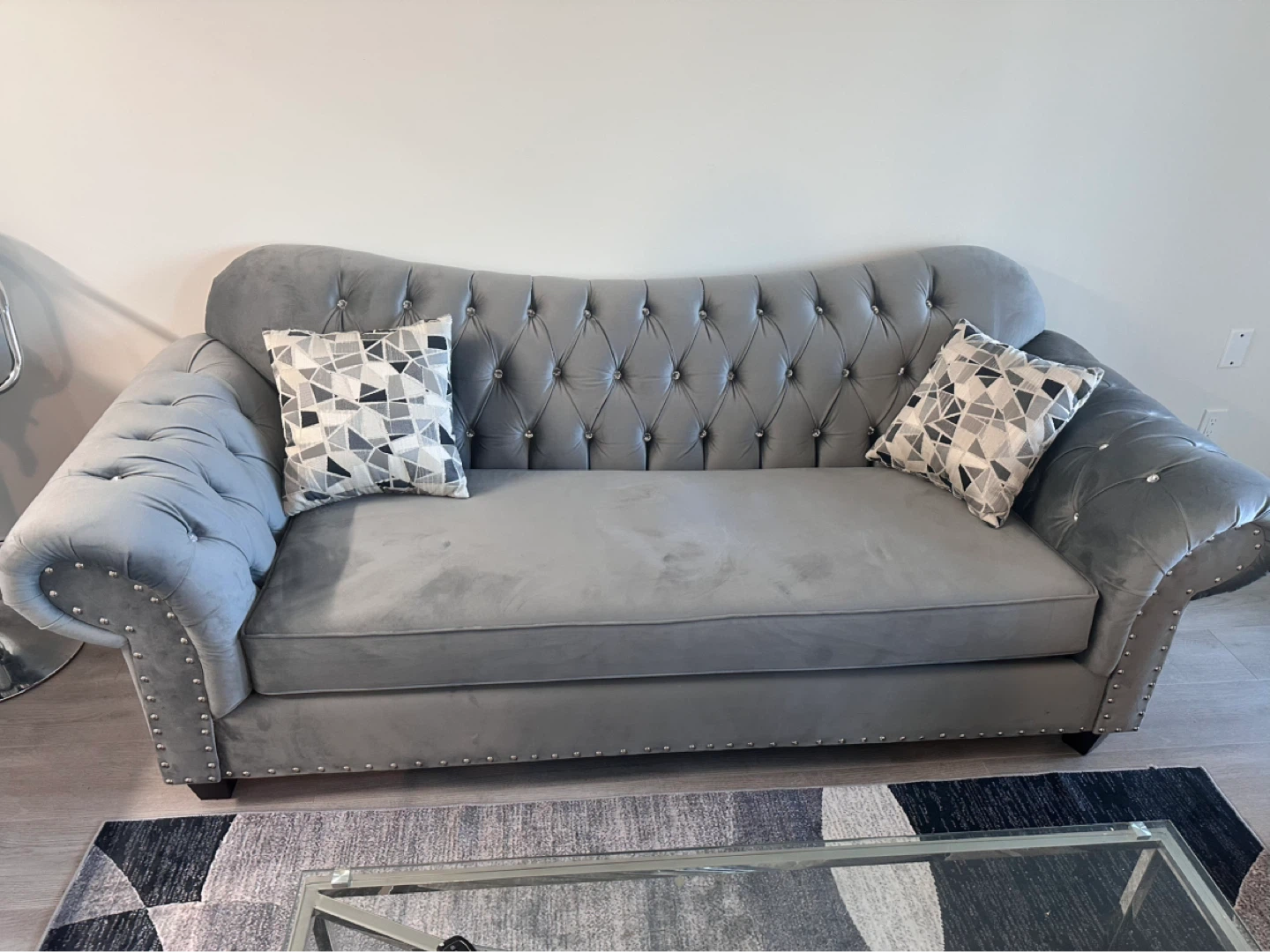 Grey Velvet Loveseat and sofa - photo 2