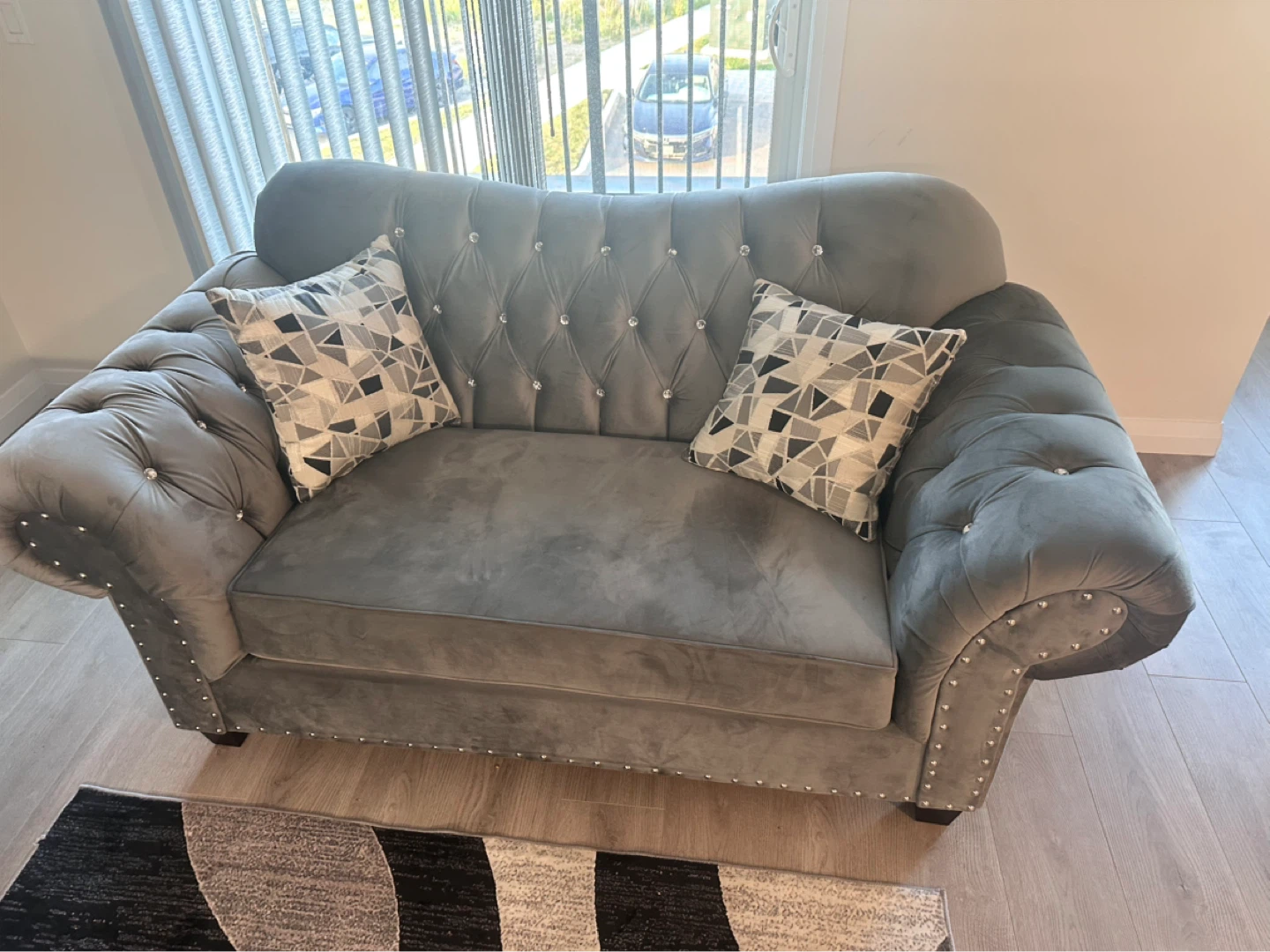 Grey Velvet Loveseat and sofa