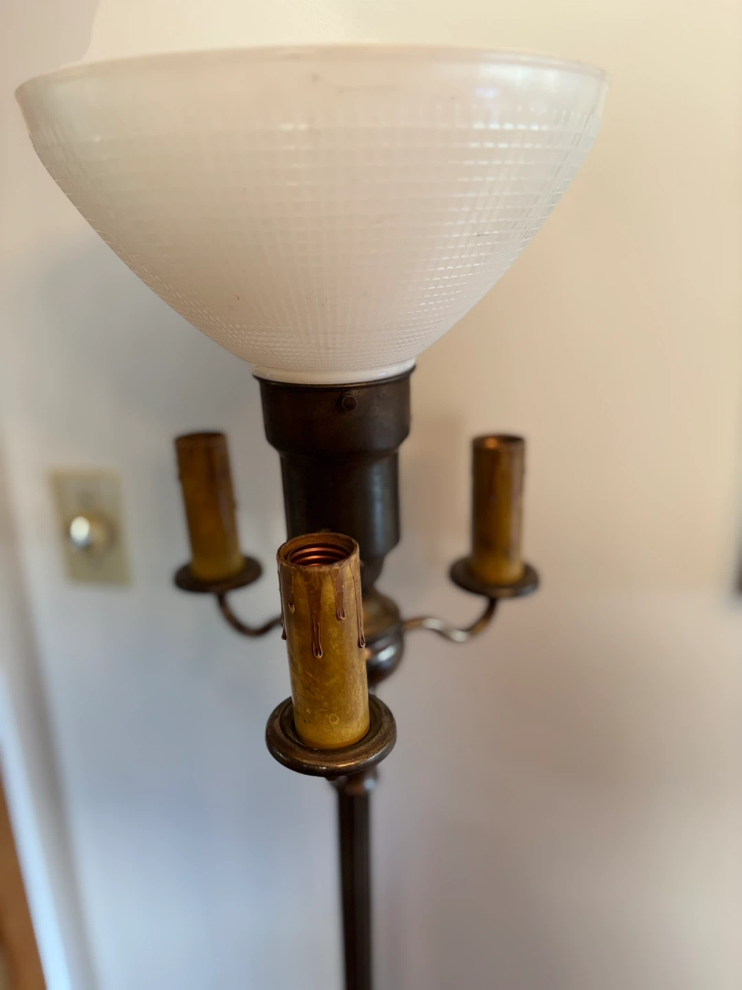 Vintage 3-Light Torchiere Floor Lamp w/ Milk Glass Shade - photo 2
