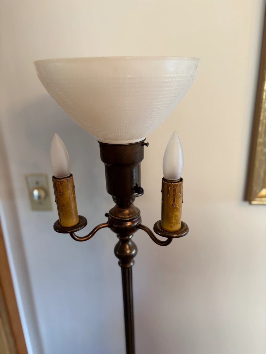 Vintage 3-Light Torchiere Floor Lamp w/ Milk Glass Shade - photo 3
