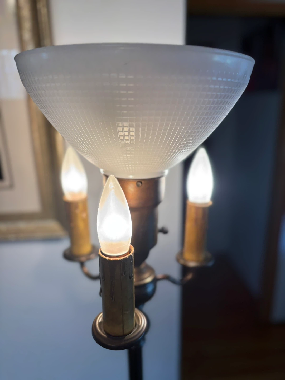 Vintage 3-Light Torchiere Floor Lamp w/ Milk Glass Shade