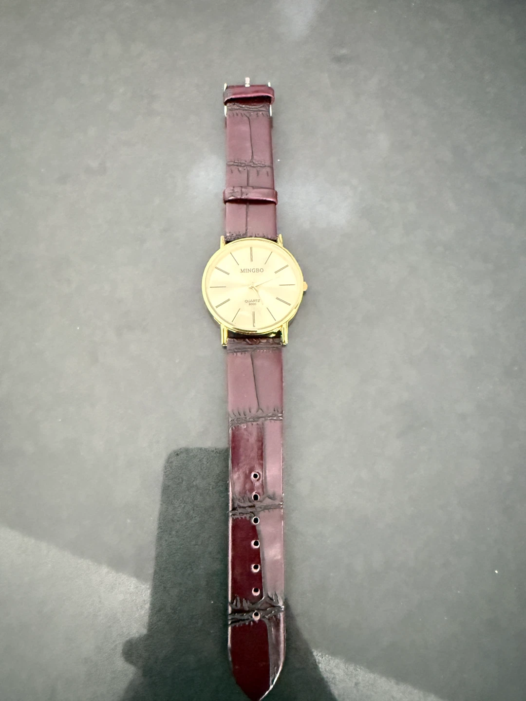 MINGBO Quartz Watch with Burgundy Leather Strap