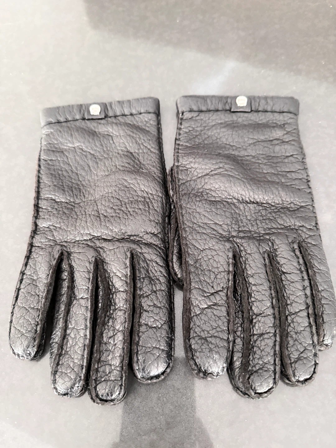 Aigner Black Leather Gloves with Knit Lining
