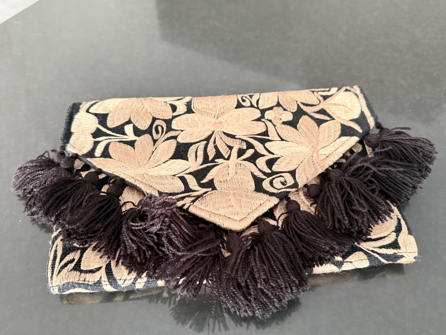 Embroidered Clutch Purse with Tassels