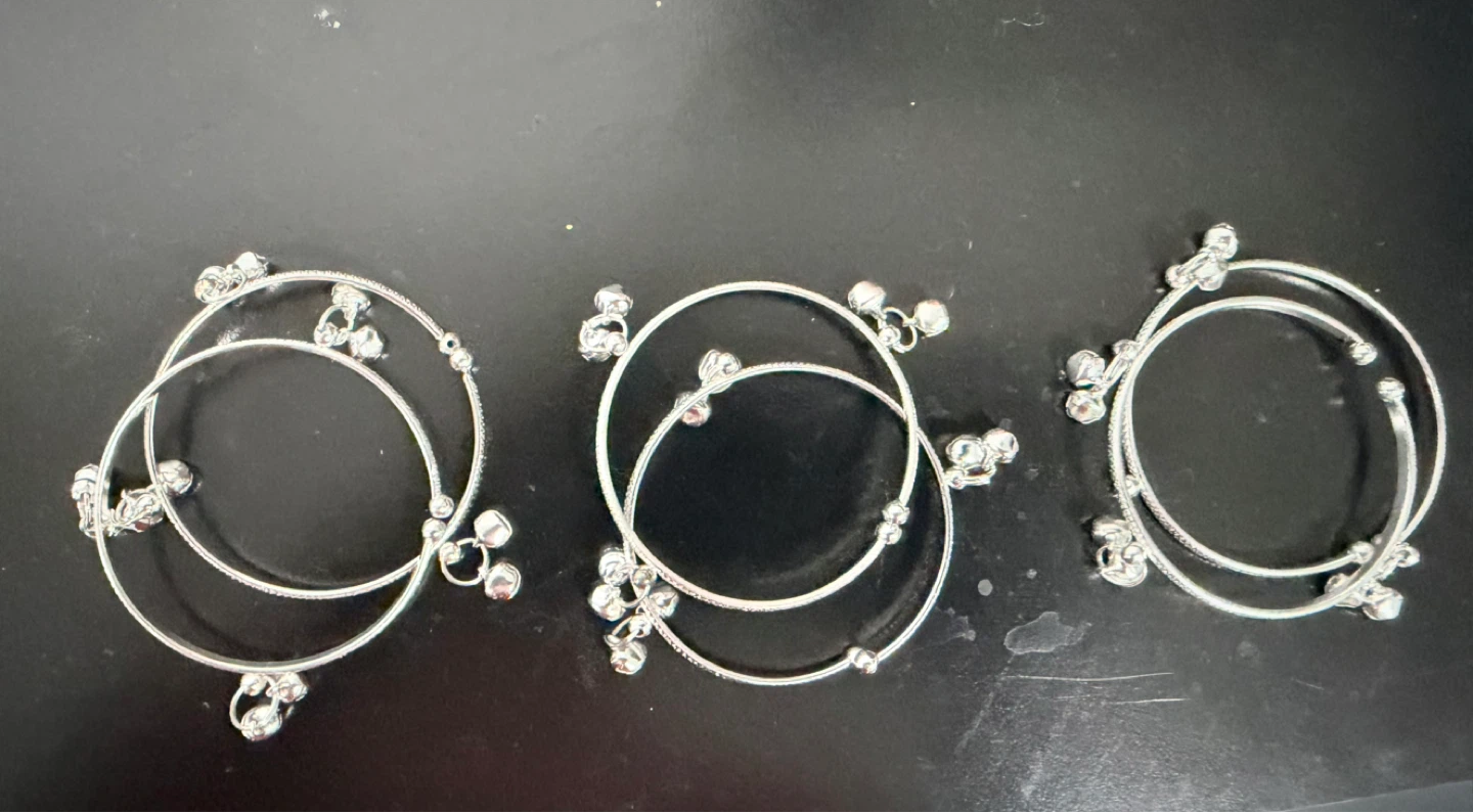 Set of 3 Silver Anklets with Bells